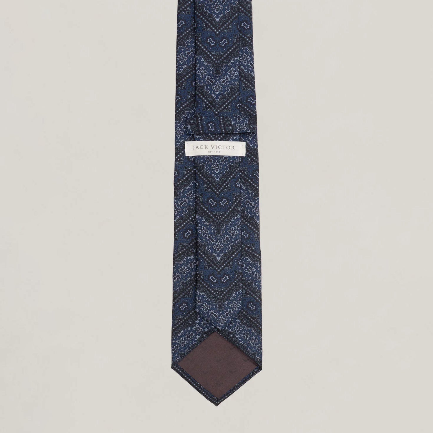 Navy Blue Paisley V-Motif Silk Tie - Jack Victor