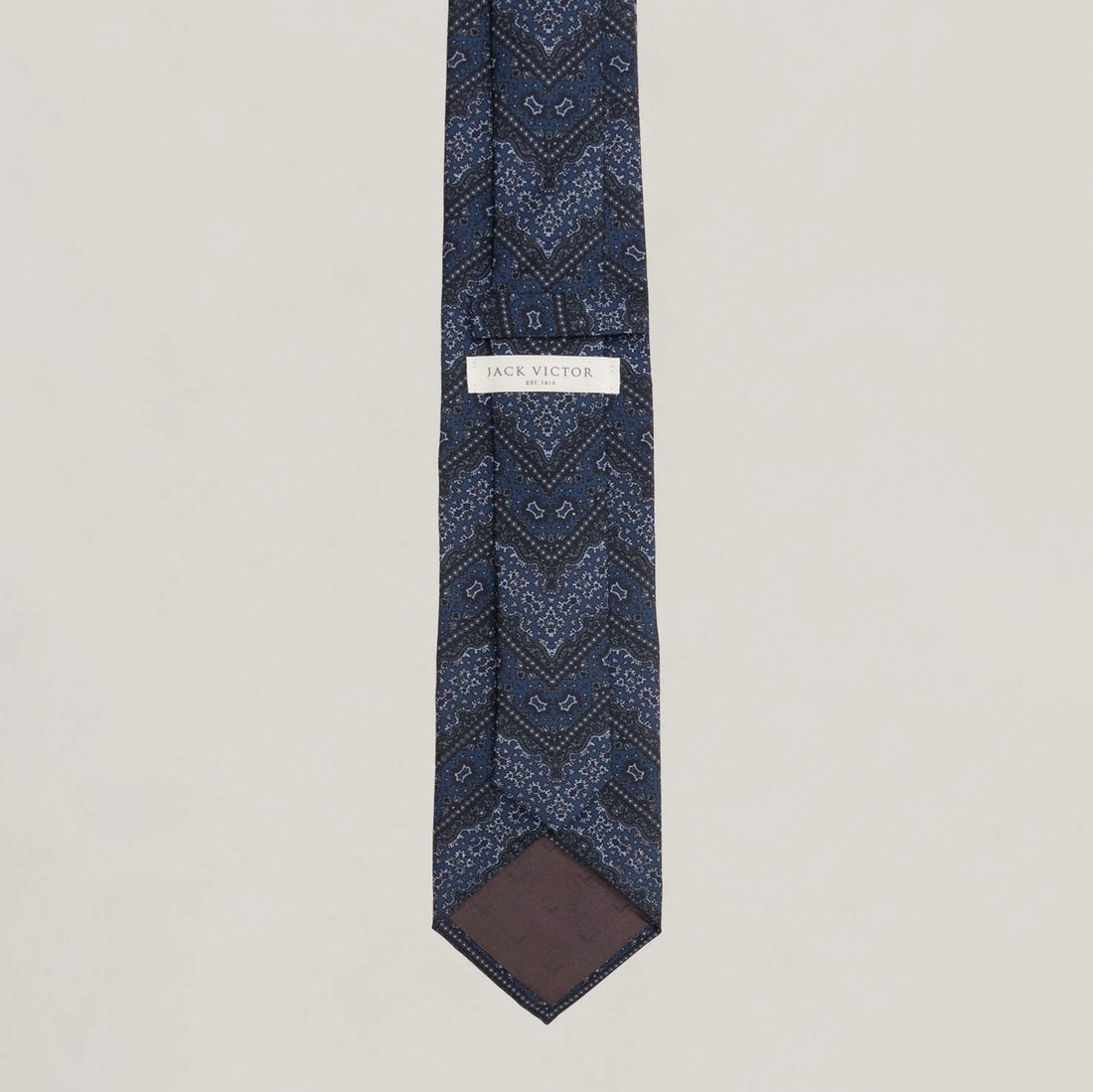 Navy Blue Paisley V-Motif Silk Tie - Jack Victor