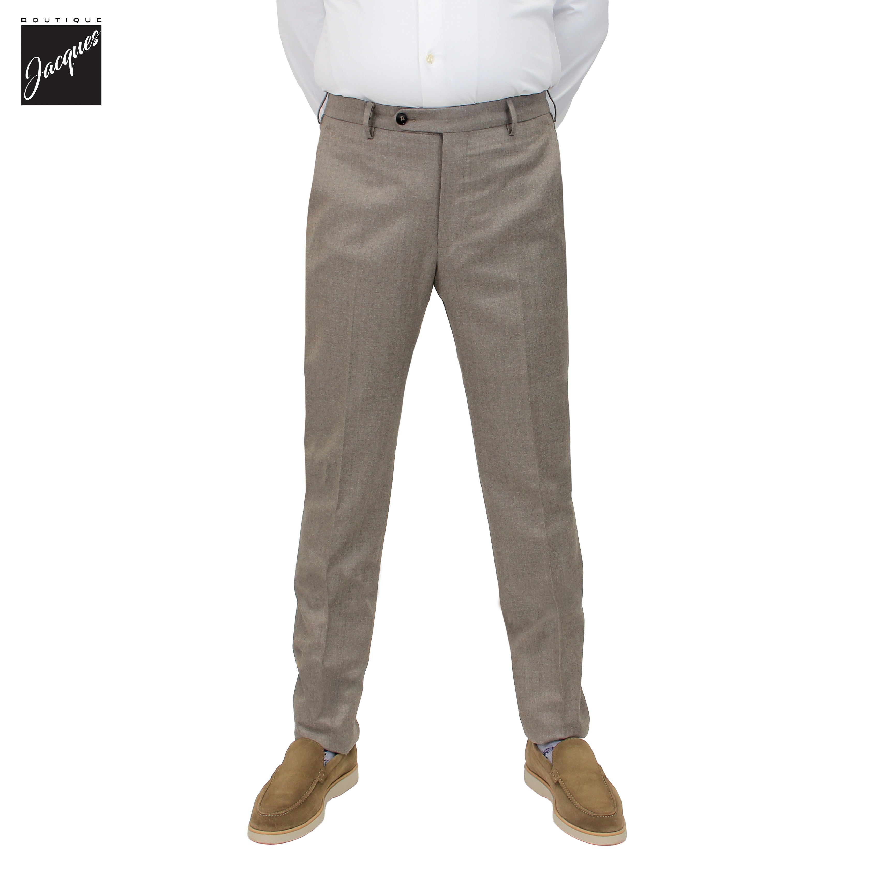 Desert (Taupe) Mélange Vitale Barberis Wool Flannel Morello Trouser - Berwich