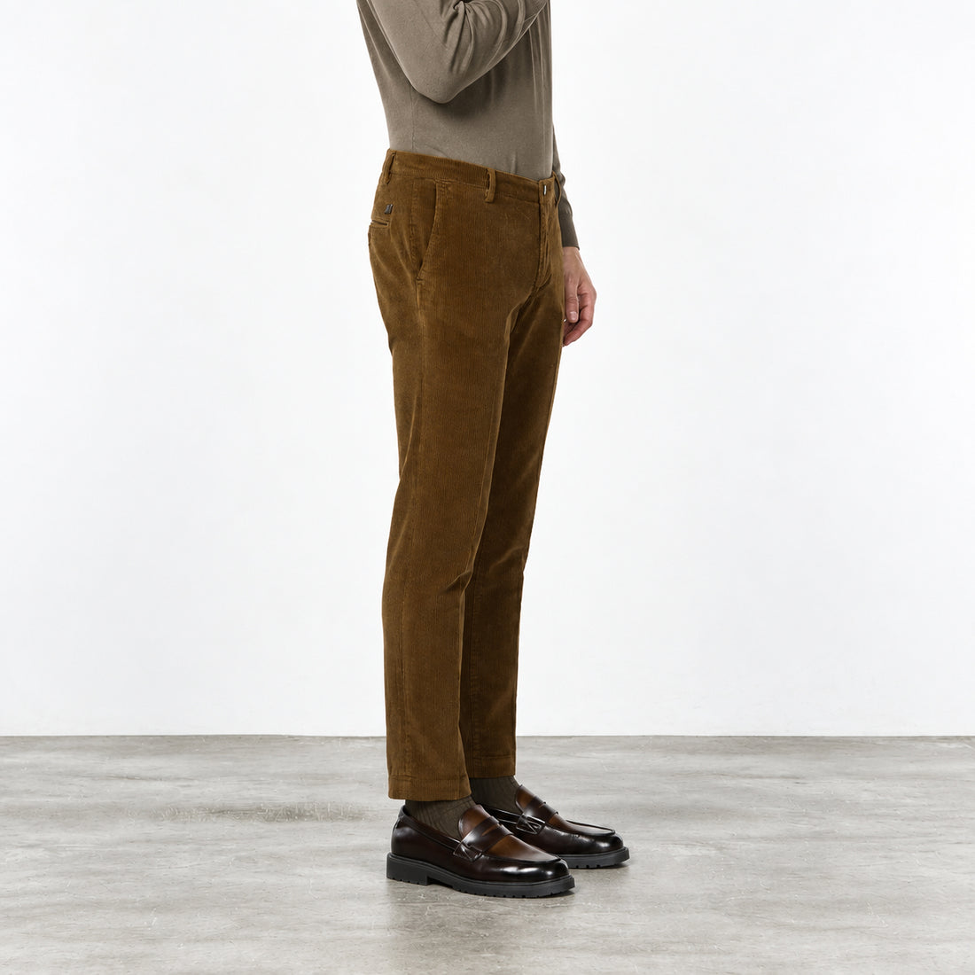 Cognac Brown Corduroy Cotton Stretch Slim Fit Chino Pants - Mason's