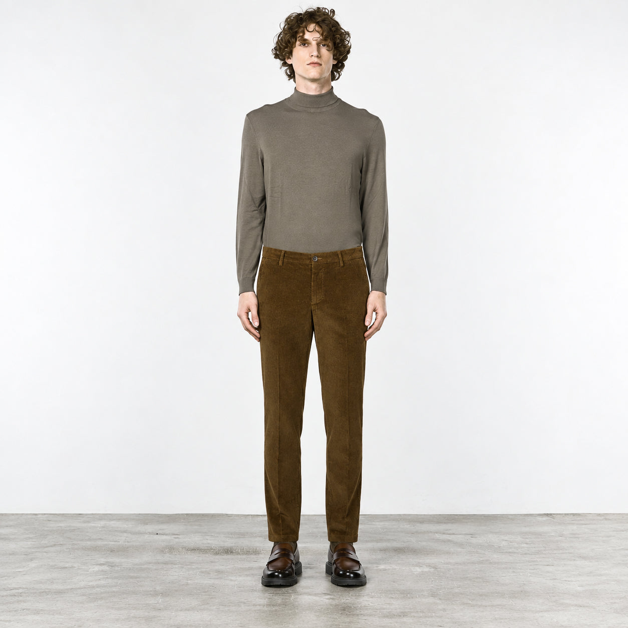Cognac Brown Corduroy Cotton Stretch Slim Fit Chino Pants - Mason's