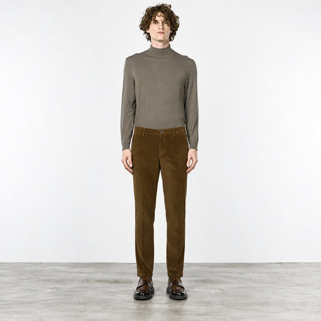 Cognac Brown Corduroy Cotton Stretch Slim Fit Chino Pants - Mason's