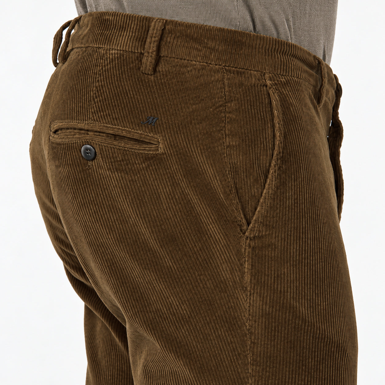 Cognac Brown Corduroy Cotton Stretch Slim Fit Chino Pants - Mason's