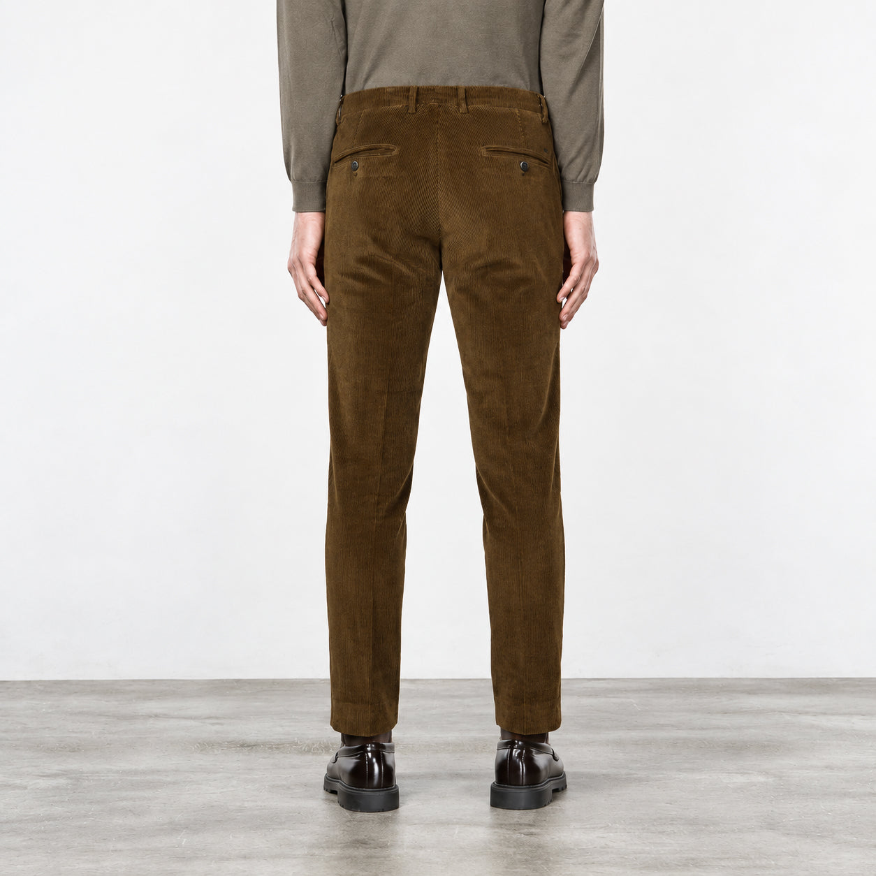 Cognac Brown Corduroy Cotton Stretch Slim Fit Chino Pants - Mason's