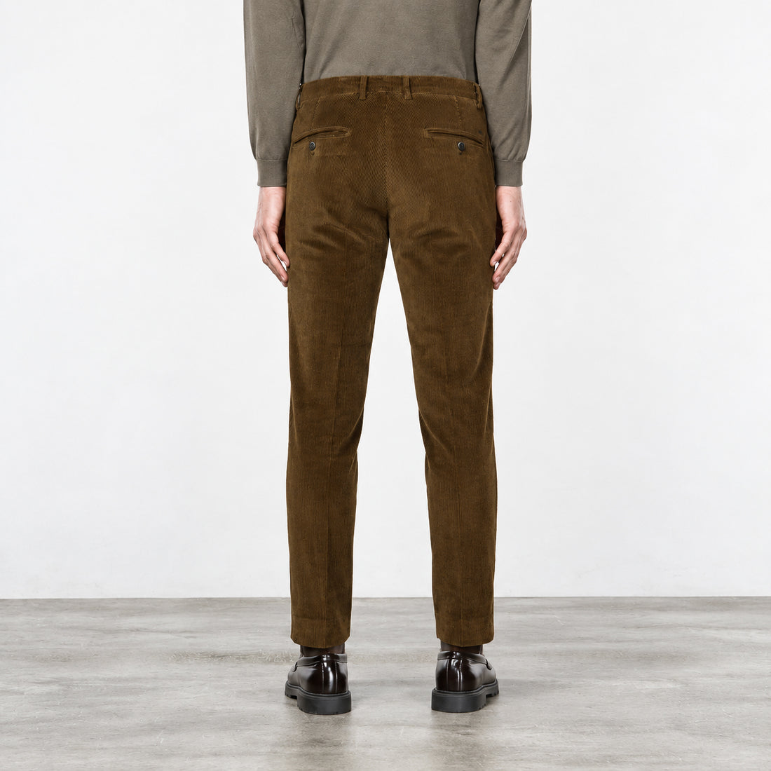 Cognac Brown Corduroy Cotton Stretch Slim Fit Chino Pants - Mason's
