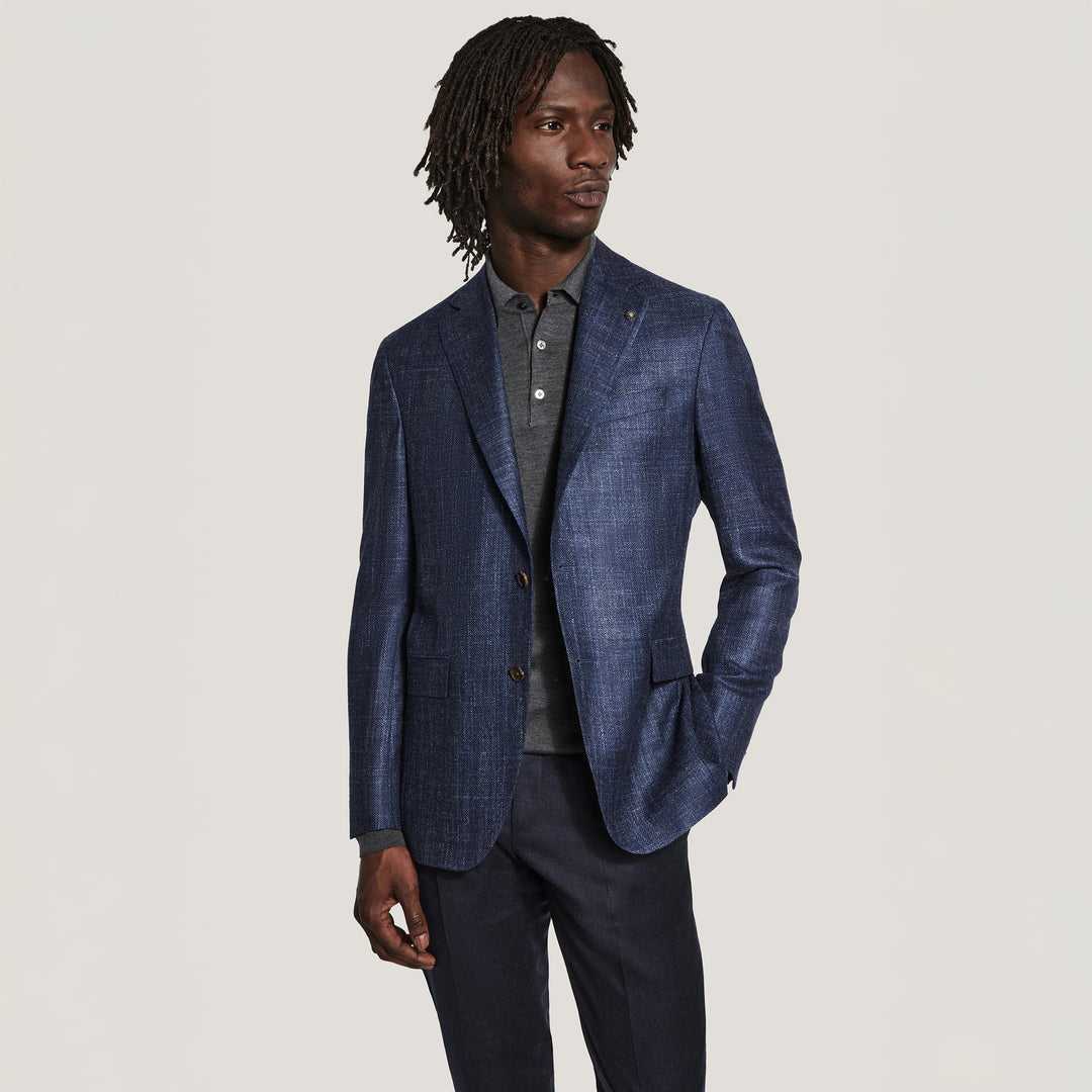 Blue Mélange Wool/Silk/Linen Montana Contemporary Fit Sport Jacket - Jack Victor