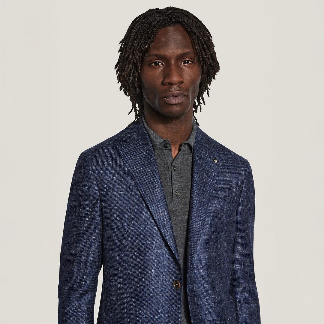Blue Mélange Wool/Silk/Linen Montana Contemporary Fit Sport Jacket - Jack Victor