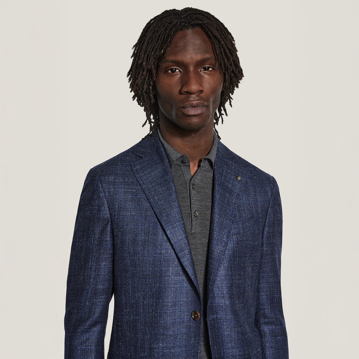 Blue Mélange Wool/Silk/Linen Montana Contemporary Fit Sport Jacket - Jack Victor
