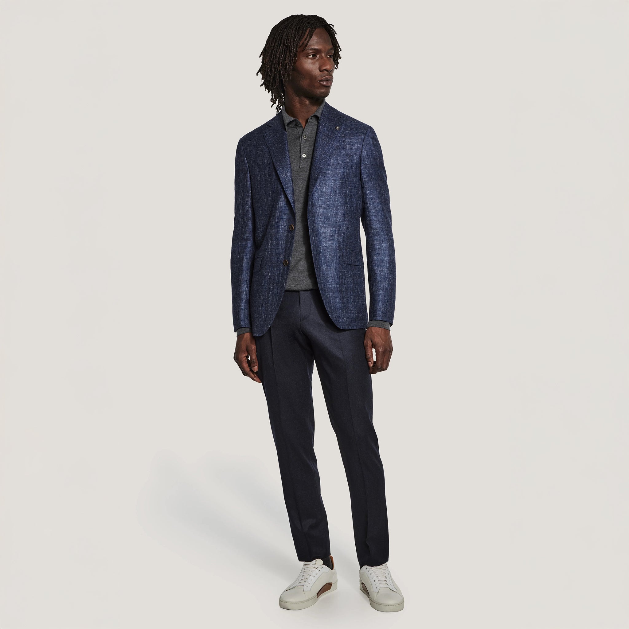 Blue Mélange Wool/Silk/Linen Montana Contemporary Fit Sport Jacket - Jack Victor