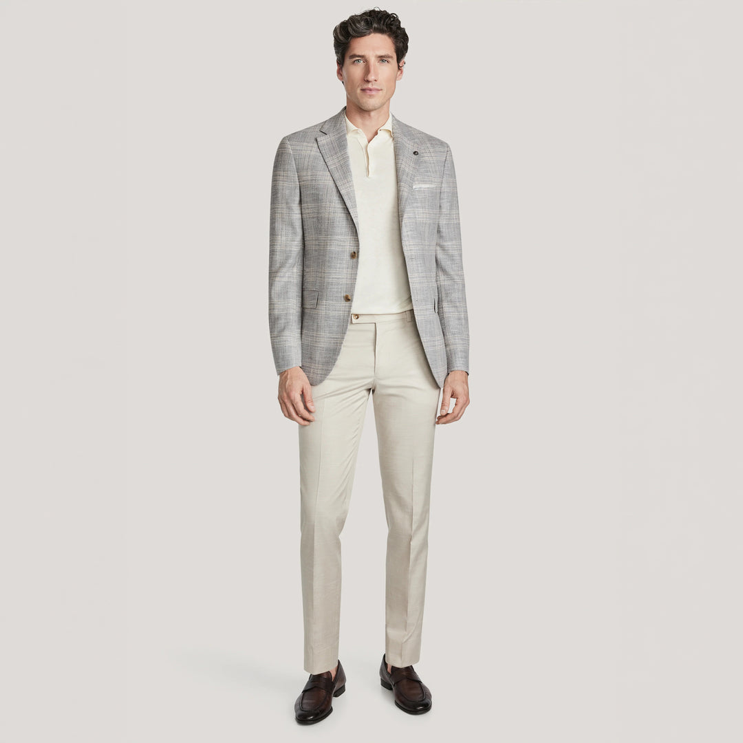 Light Gray Check Wool/Silk/Cotton Midland Contemporary Fit Sport Jacket - Jack Victor