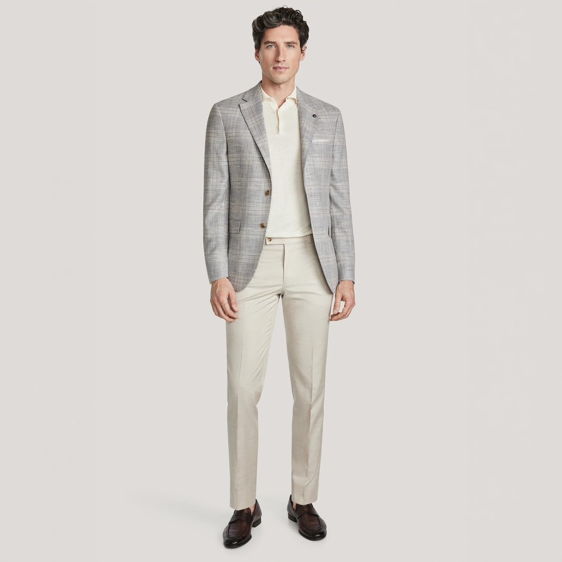 Light Gray Check Wool/Silk/Cotton Midland Contemporary Fit Sport Jacket - Jack Victor