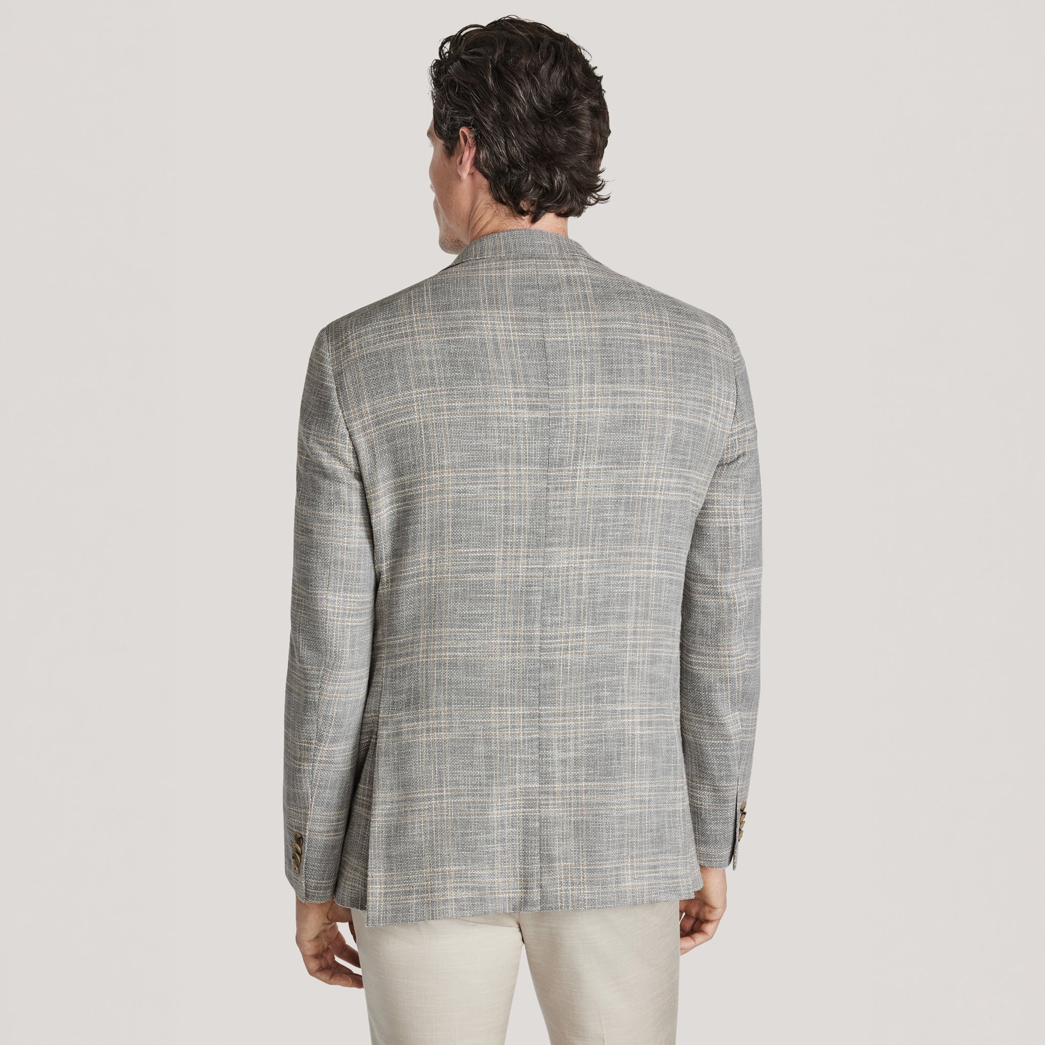 Light Gray Check Wool/Silk/Cotton Midland Contemporary Fit Sport Jacket - Jack Victor