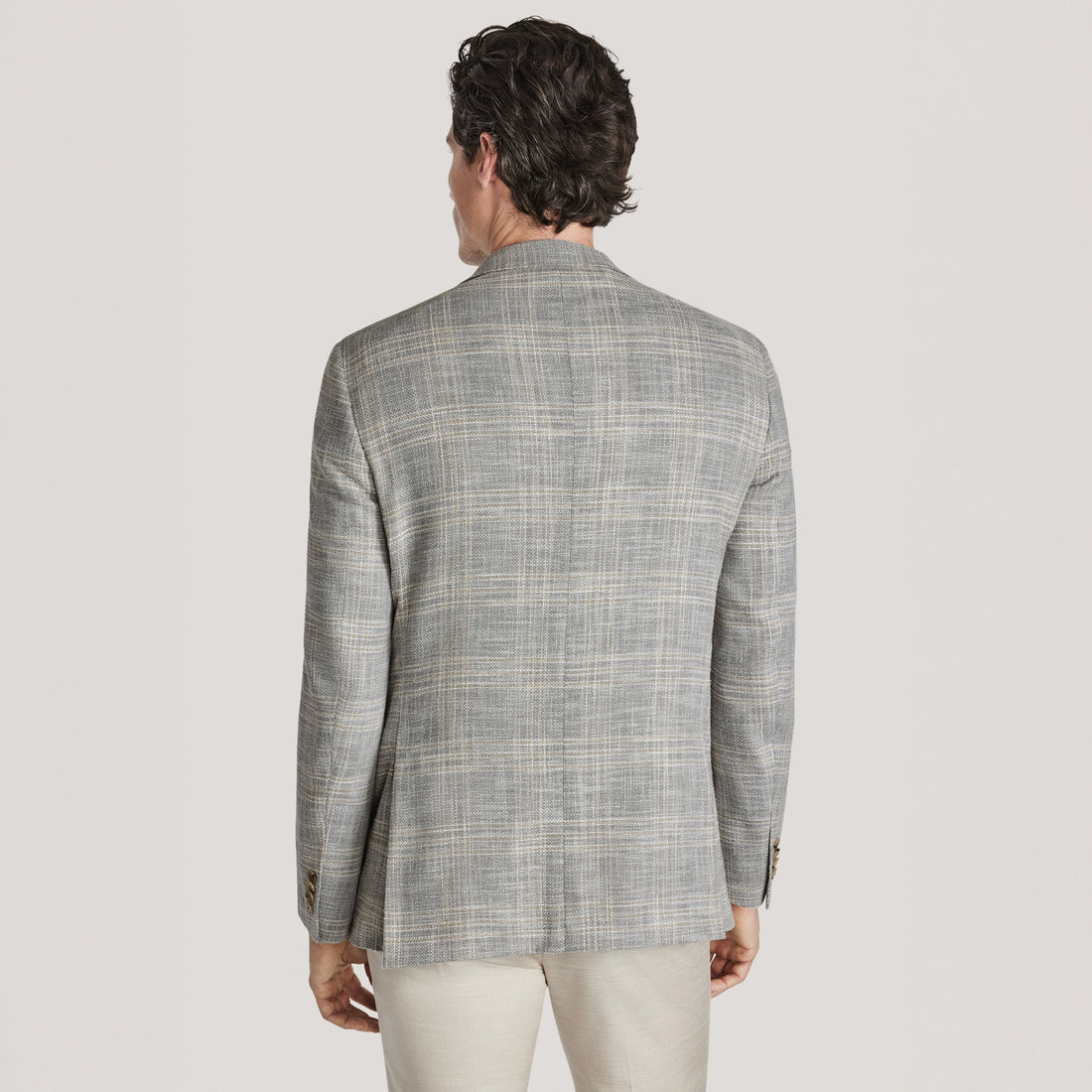Light Gray Check Wool/Silk/Cotton Midland Contemporary Fit Sport Jacket - Jack Victor