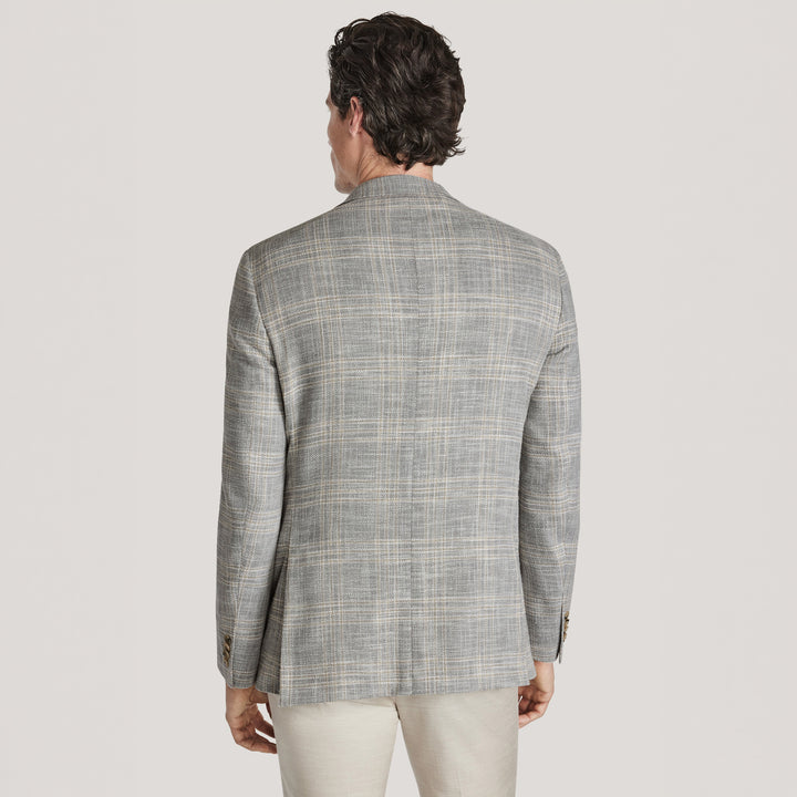 Light Gray Check Wool/Silk/Cotton Midland Contemporary Fit Sport Jacket - Jack Victor
