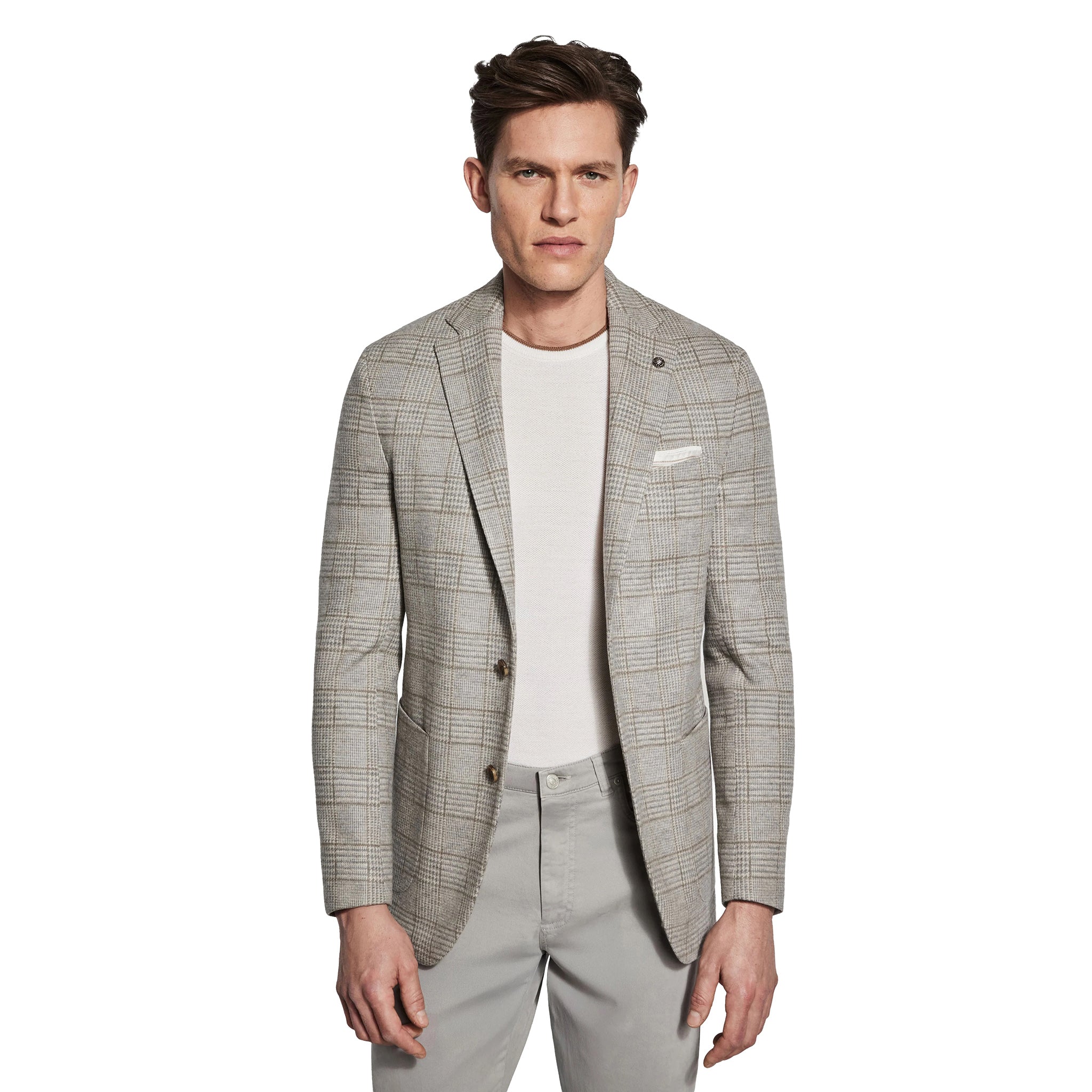 Gray Check Superfine Wool Hartford Contemporary Fit Knitted Sport Jacket - Jack Victor