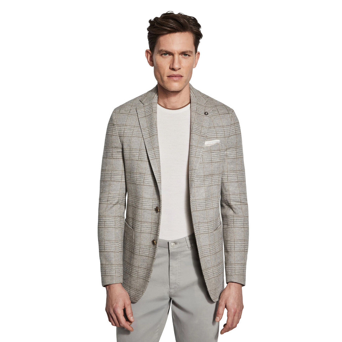 Gray Check Superfine Wool Hartford Contemporary Fit Knitted Sport Jacket - Jack Victor