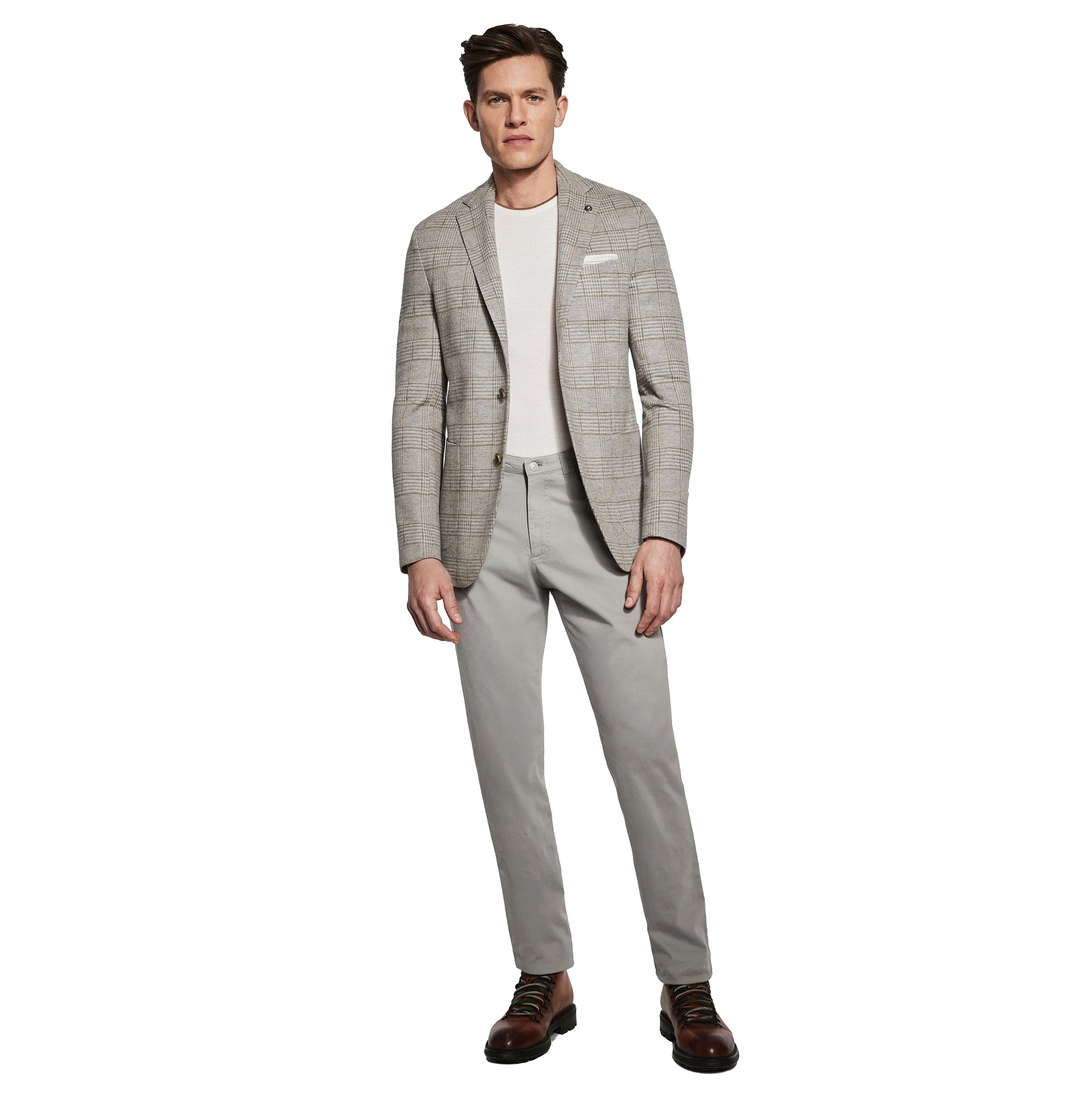 Gray Check Superfine Wool Hartford Contemporary Fit Knitted Sport Jacket - Jack Victor