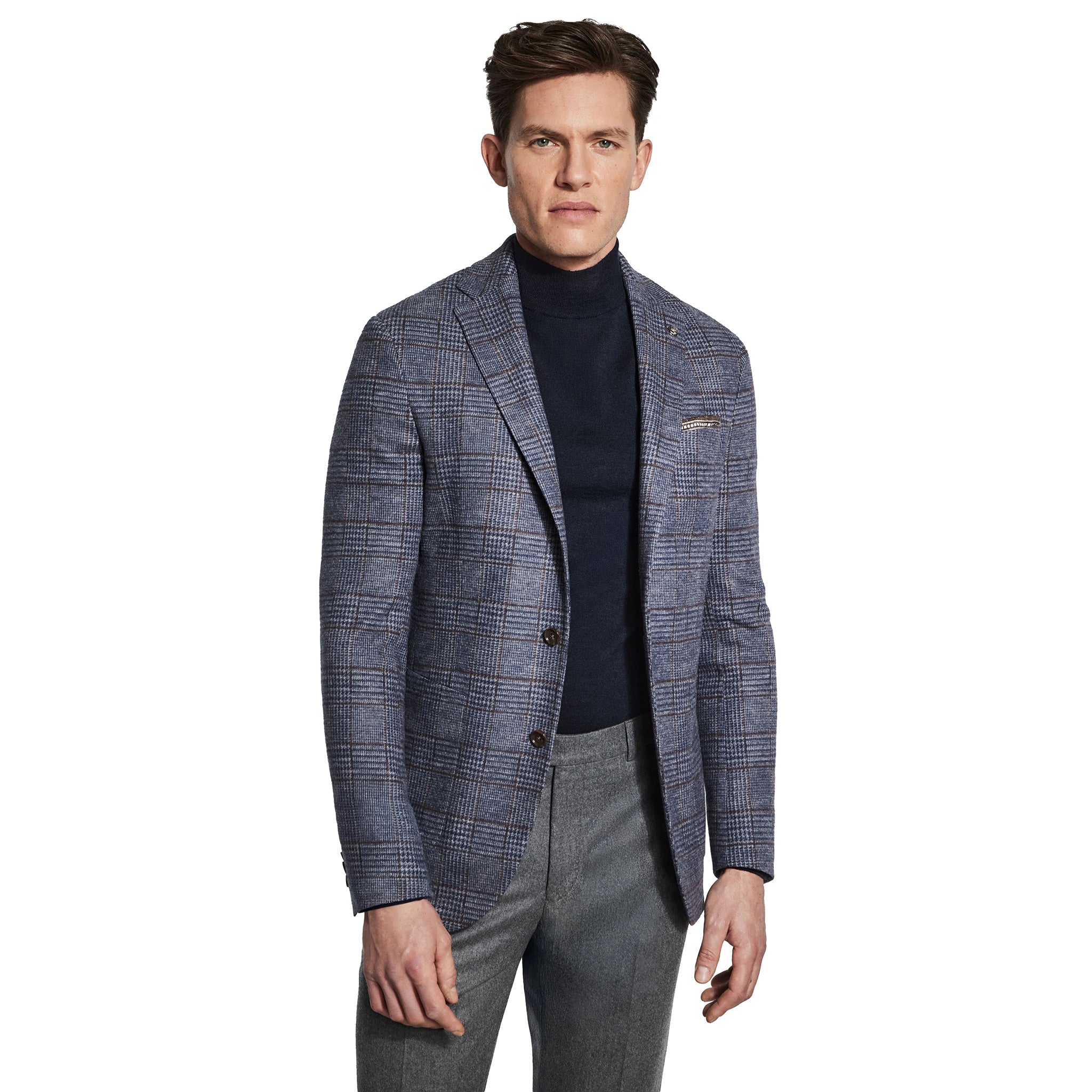 Blue Check Superfine Wool Hartford Contemporary Fit Knitted Sport Jacket - Jack Victor