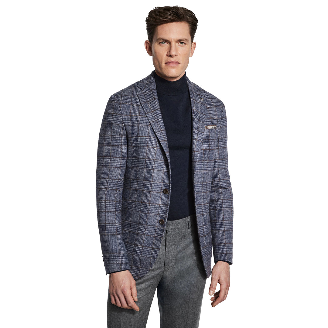 Blue Check Loro Piana Hartford Contemporary Fit Knitted Sport Jacket - Jack Victor - Boutique Jacques International