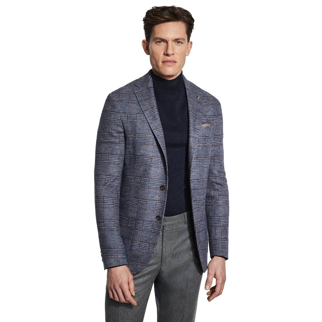 Blue Check Superfine Wool Hartford Contemporary Fit Knitted Sport Jacket - Jack Victor