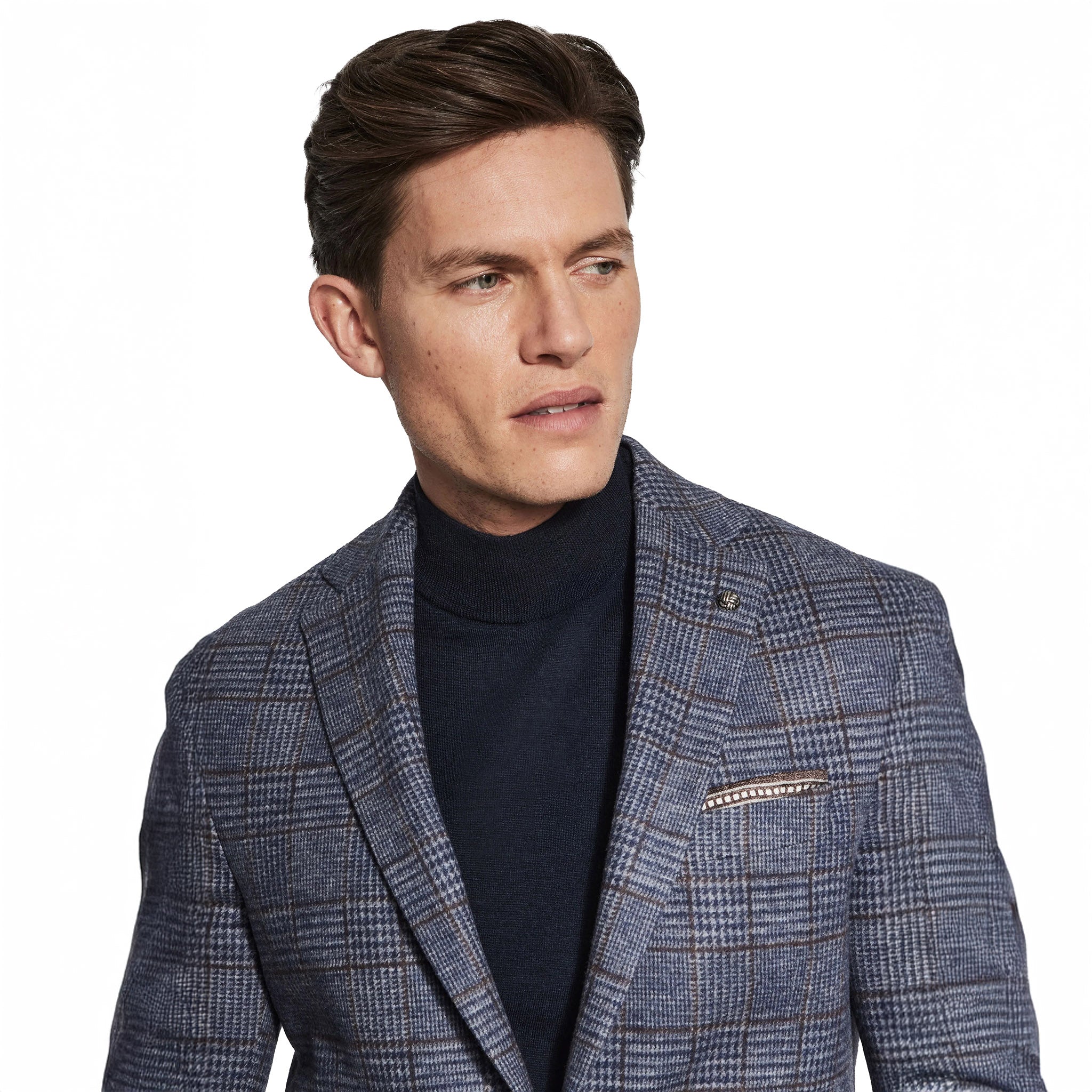 Blue Check Superfine Wool Hartford Contemporary Fit Knitted Sport Jacket - Jack Victor