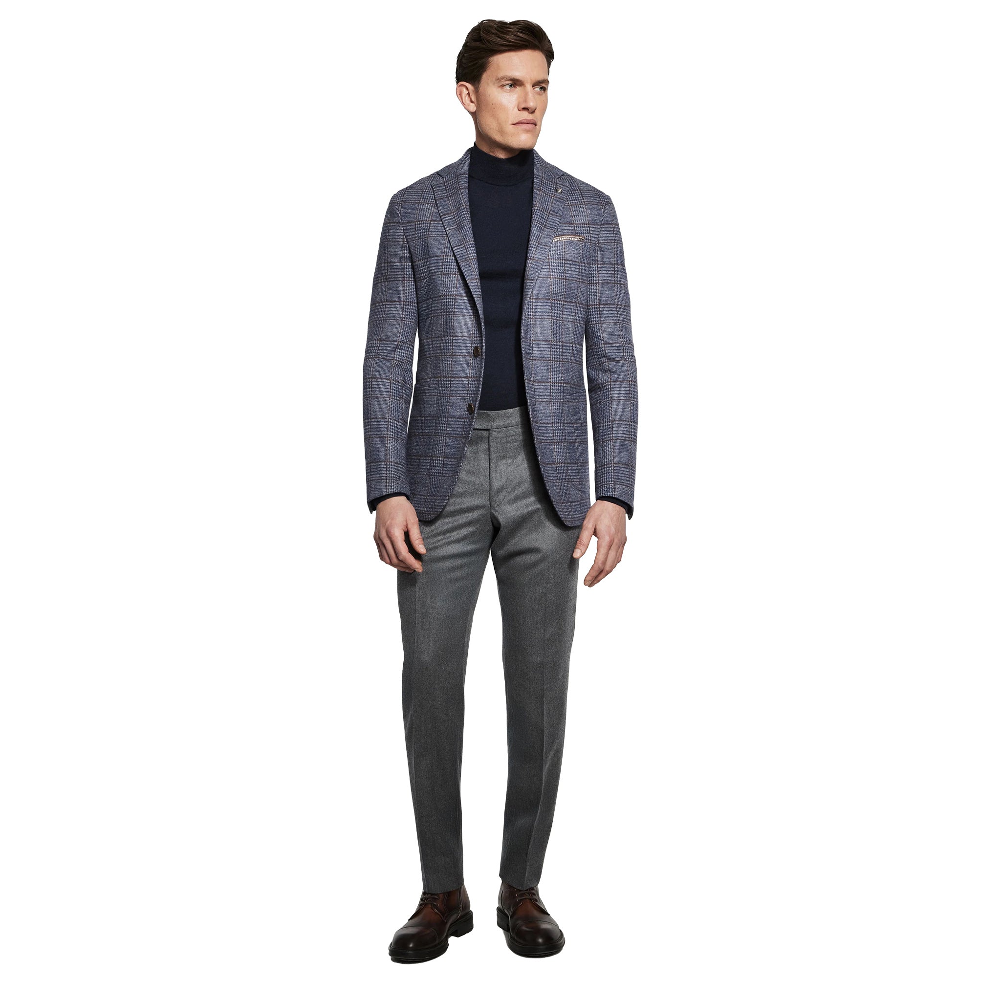 Blue Check Superfine Wool Hartford Contemporary Fit Knitted Sport Jacket - Jack Victor