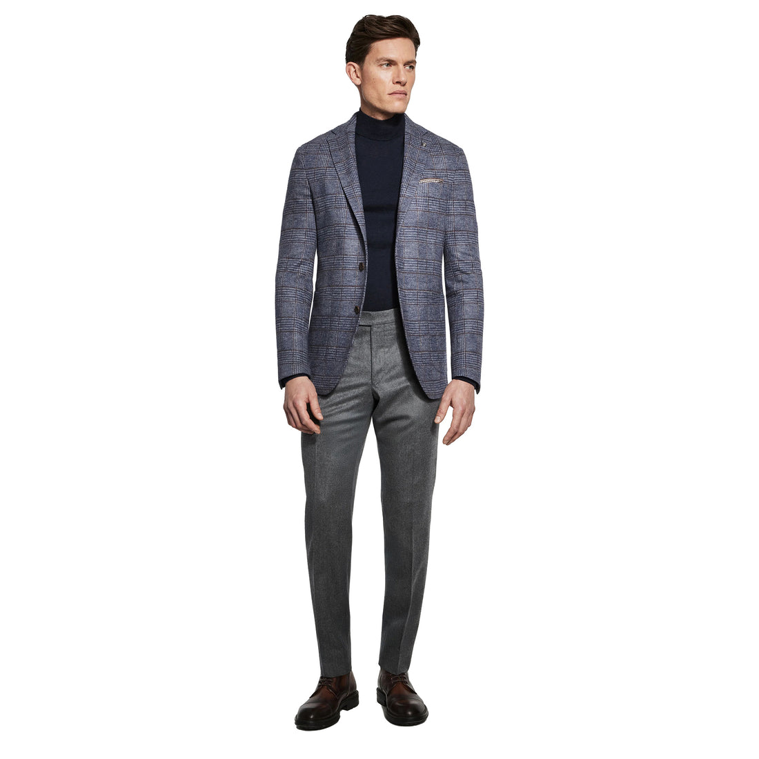 Blue Check Superfine Wool Hartford Contemporary Fit Knitted Sport Jacket - Jack Victor