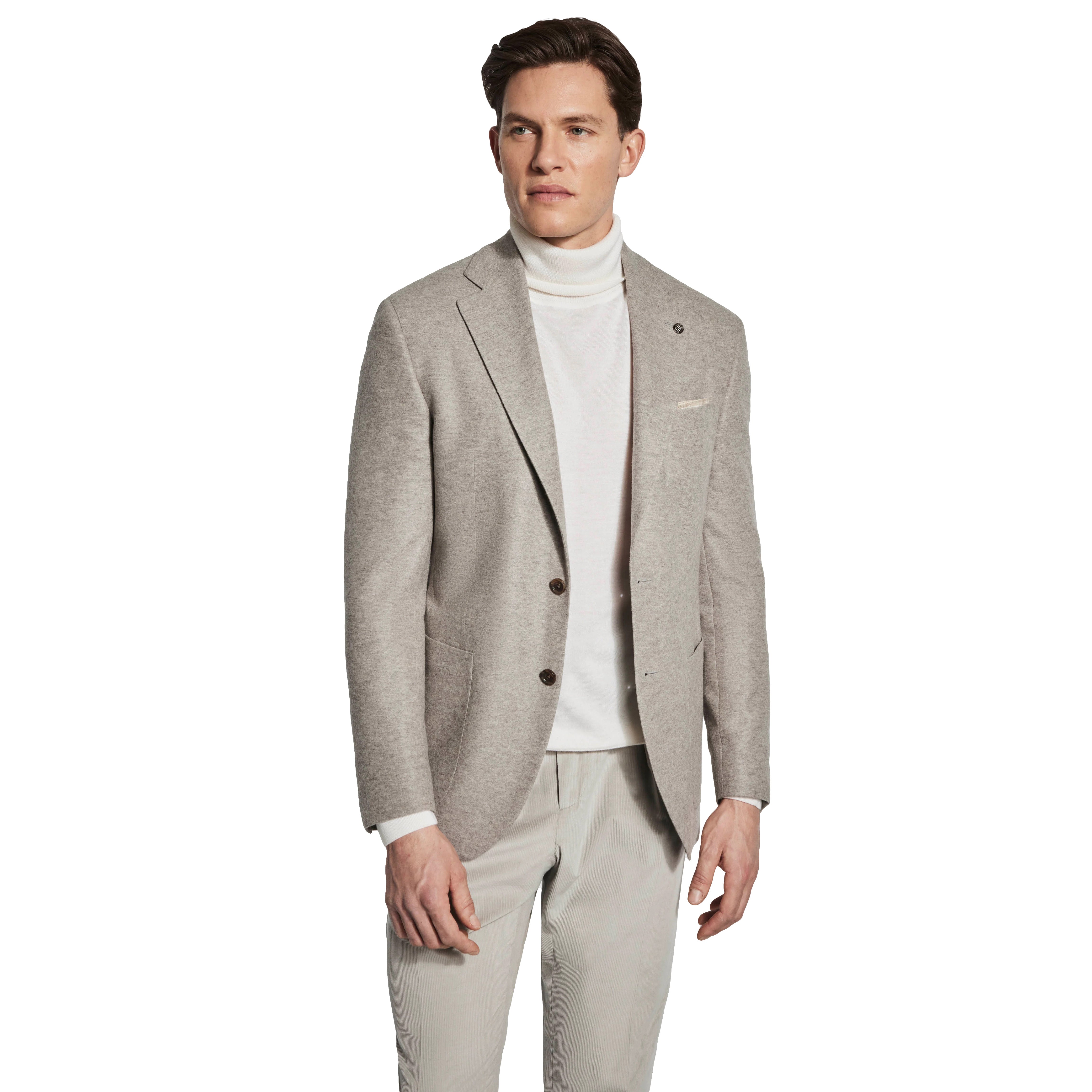 Taupe Pure Knitted Cashmere Darwin Contemporary Fit Sport Jacket - Jack Victor