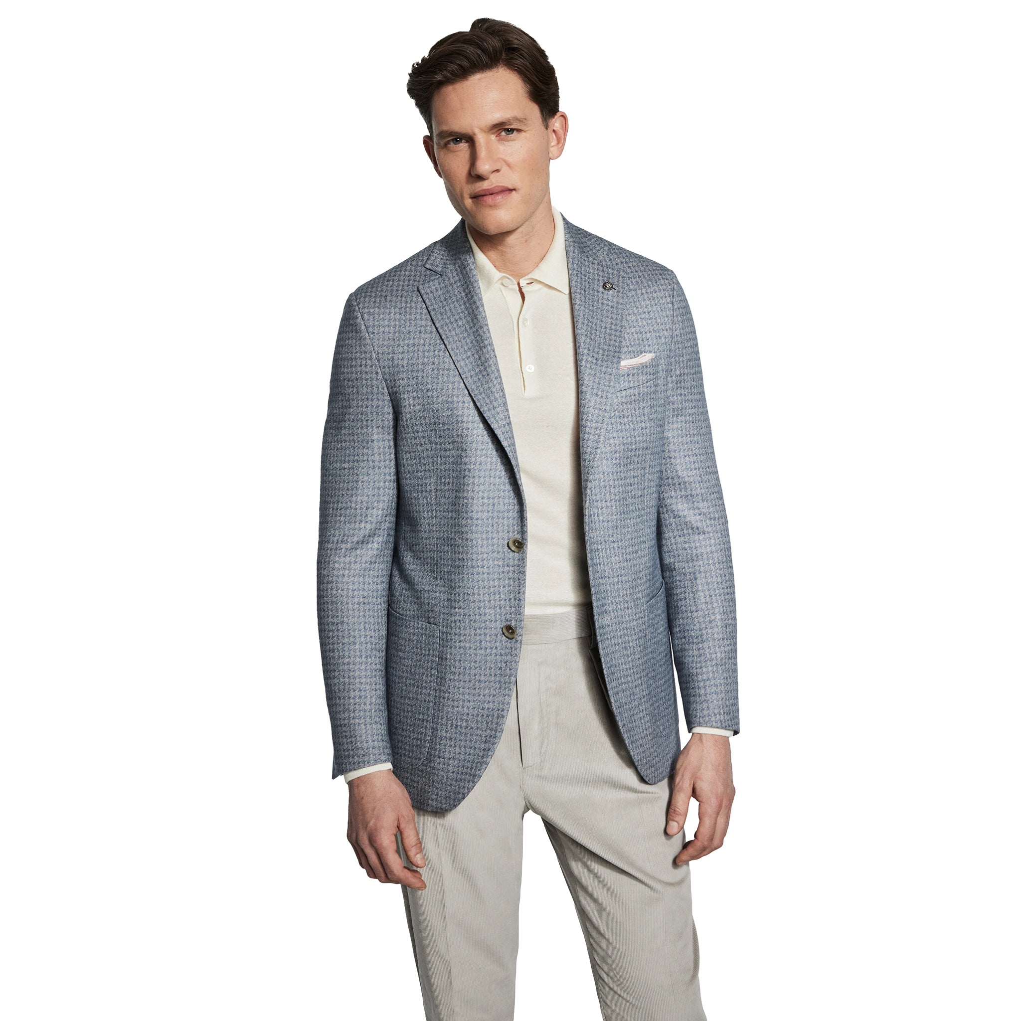 Blue Houndstooth Silk-Cashmere Hartford Contemporary Fit Unconstructed Sport Jacket - Jack Victor