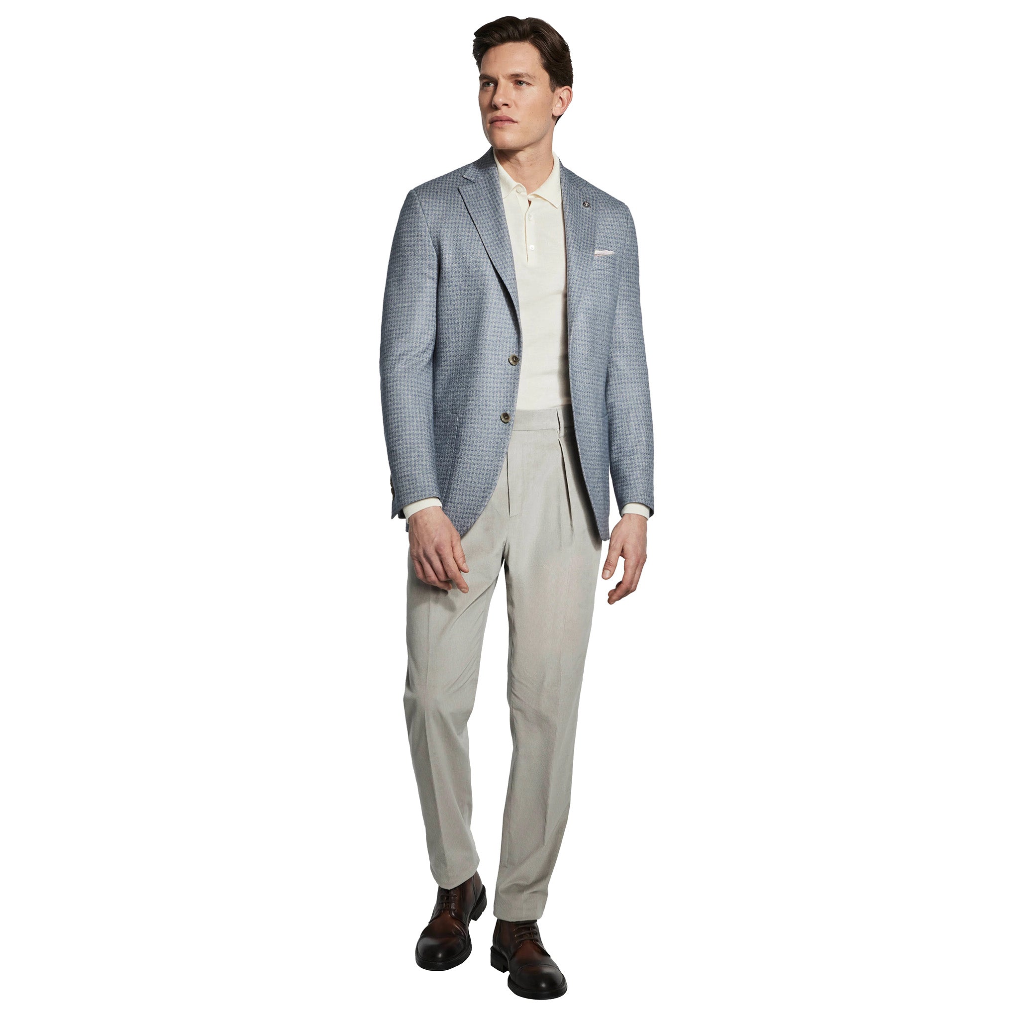 Blue Houndstooth Silk-Cashmere Hartford Contemporary Fit Unconstructed Sport Jacket - Jack Victor