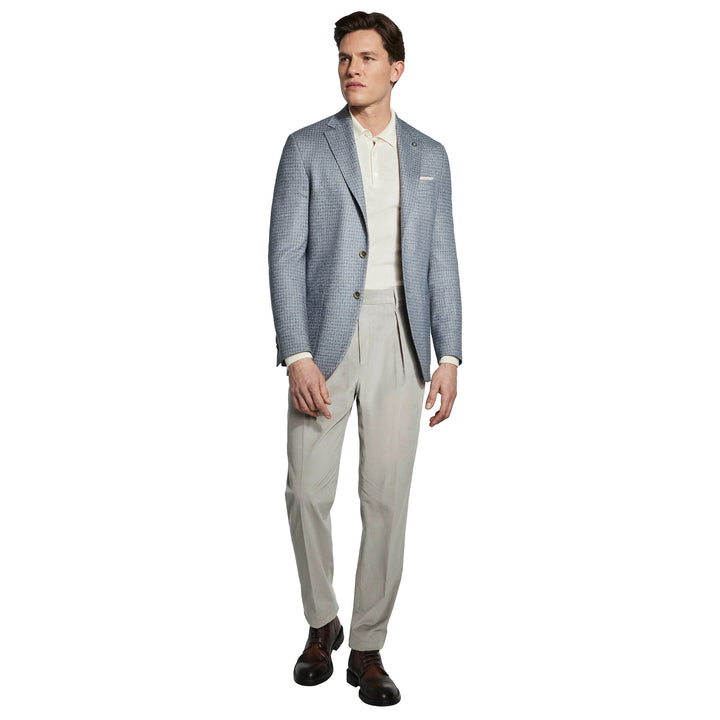 Blue Houndstooth Silk-Cashmere Hartford Contemporary Fit Unconstructed Sport Jacket - Jack Victor