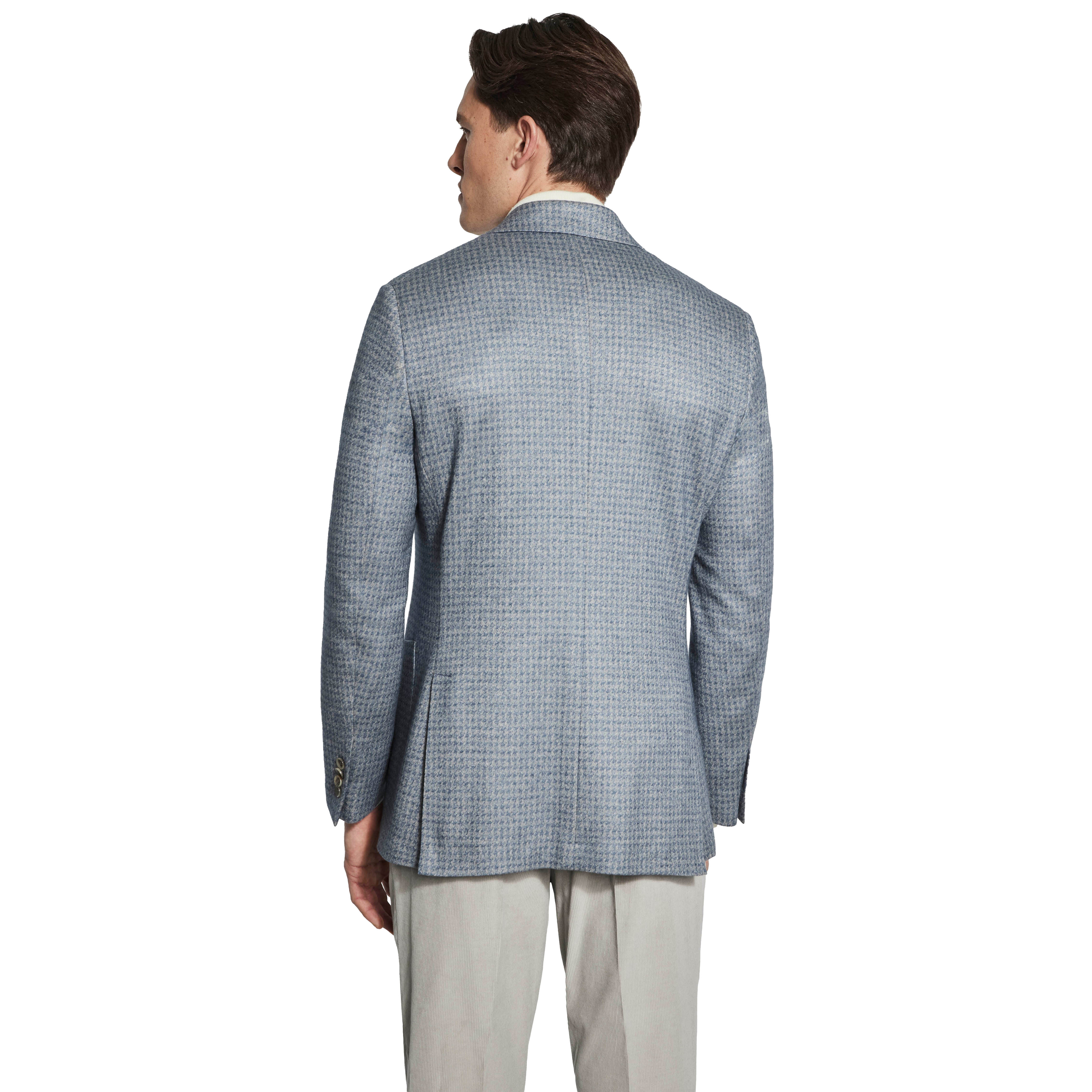 Blue Houndstooth Silk-Cashmere Hartford Contemporary Fit Unconstructed Sport Jacket - Jack Victor
