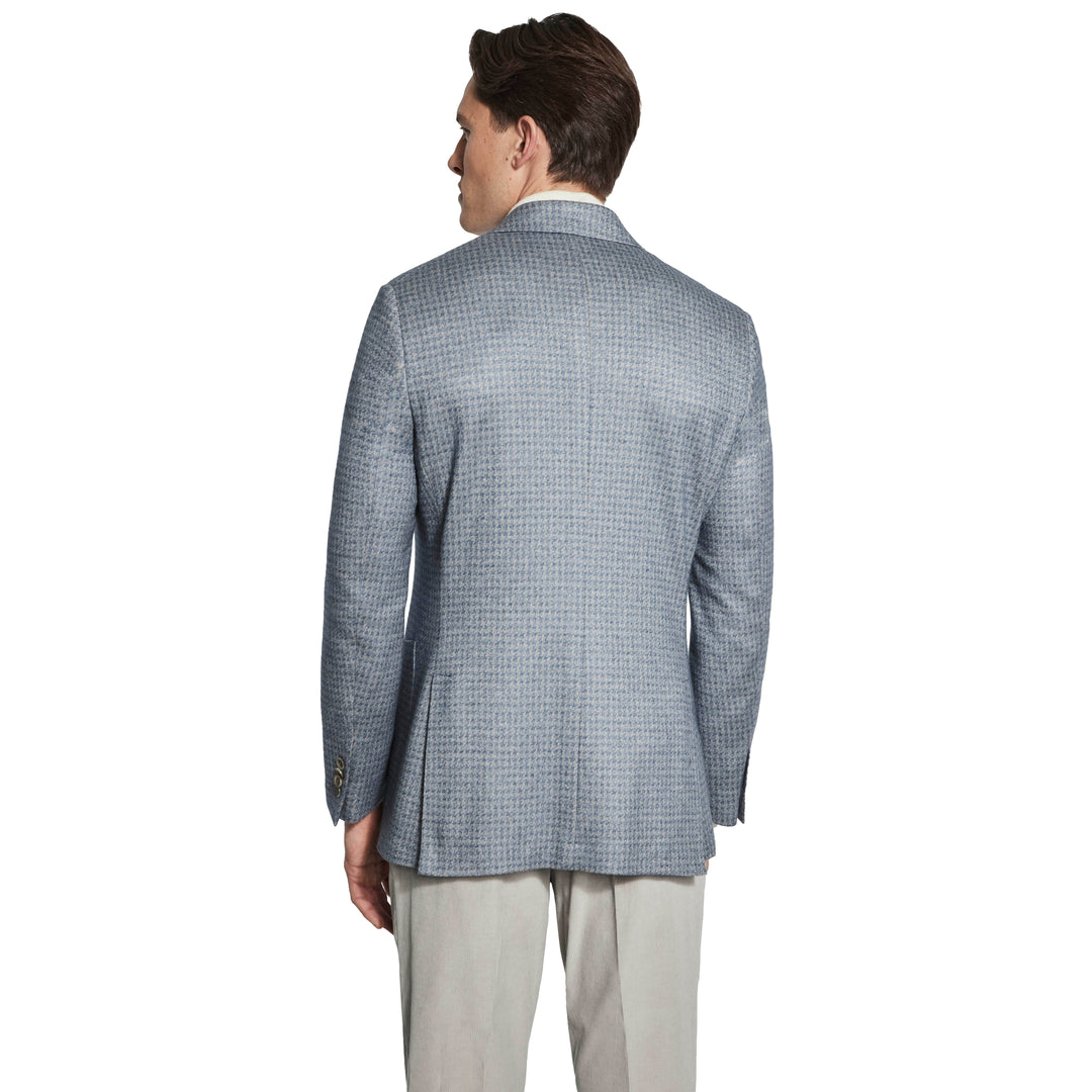 Blue Houndstooth Silk-Cashmere Hartford Contemporary Fit Unconstructed Sport Jacket - Jack Victor