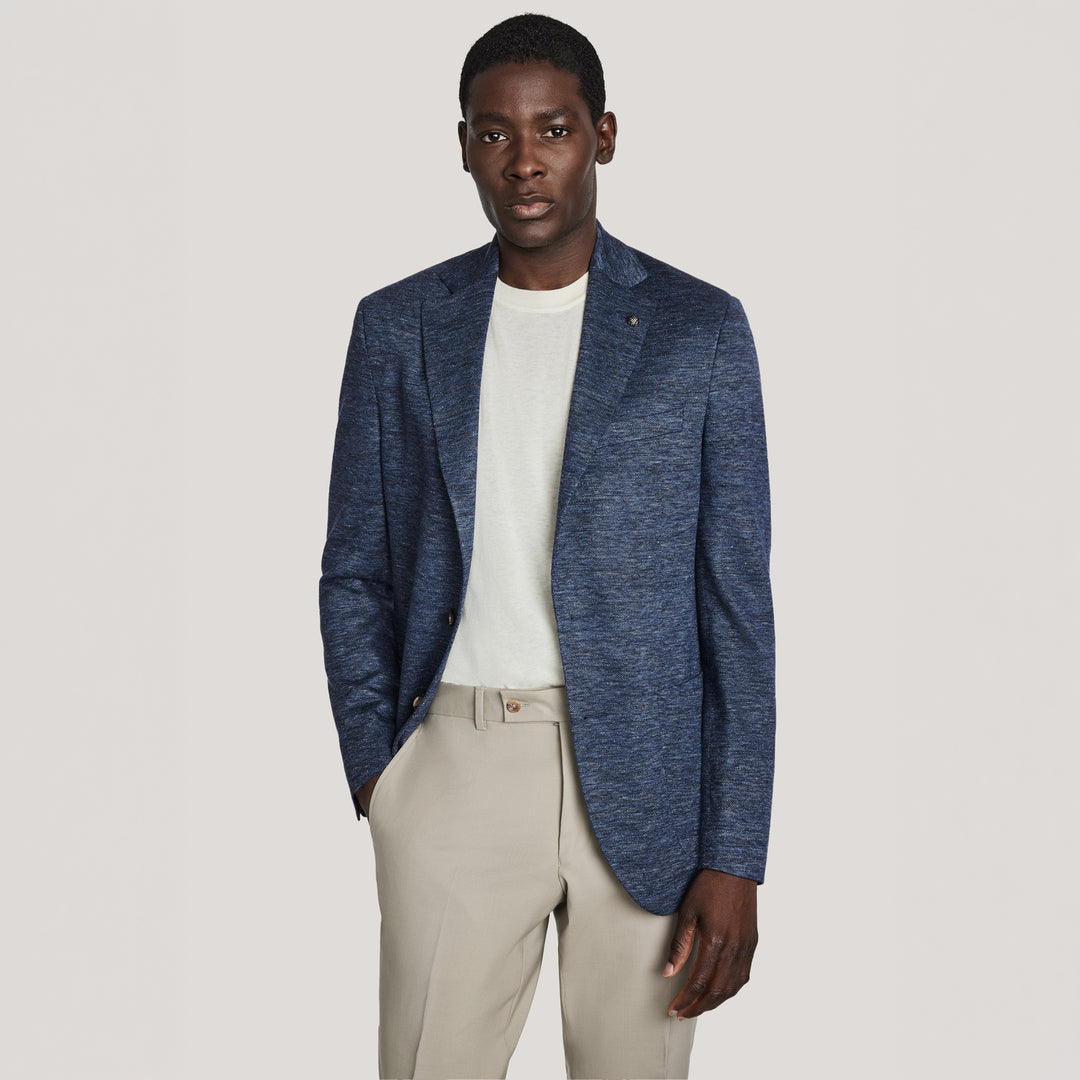Blue Mélange Linen/Wool/Silk Hartford Contemporary Fit Sport Jacket - Jack Victor