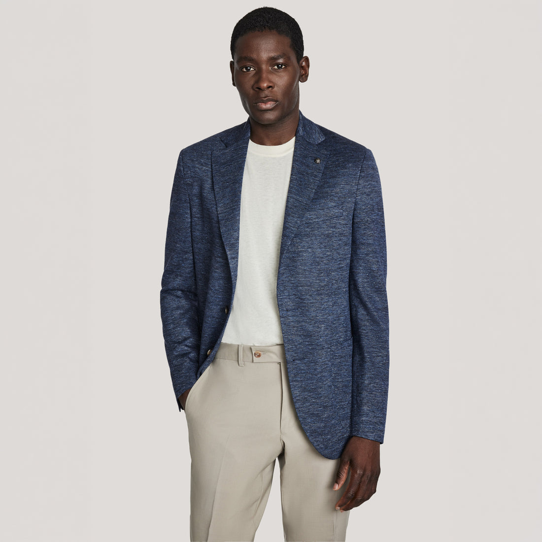 Blue mélange linen-wool-silk Hartford sport jacket by Jack Victor, contemporary fit unconstructed