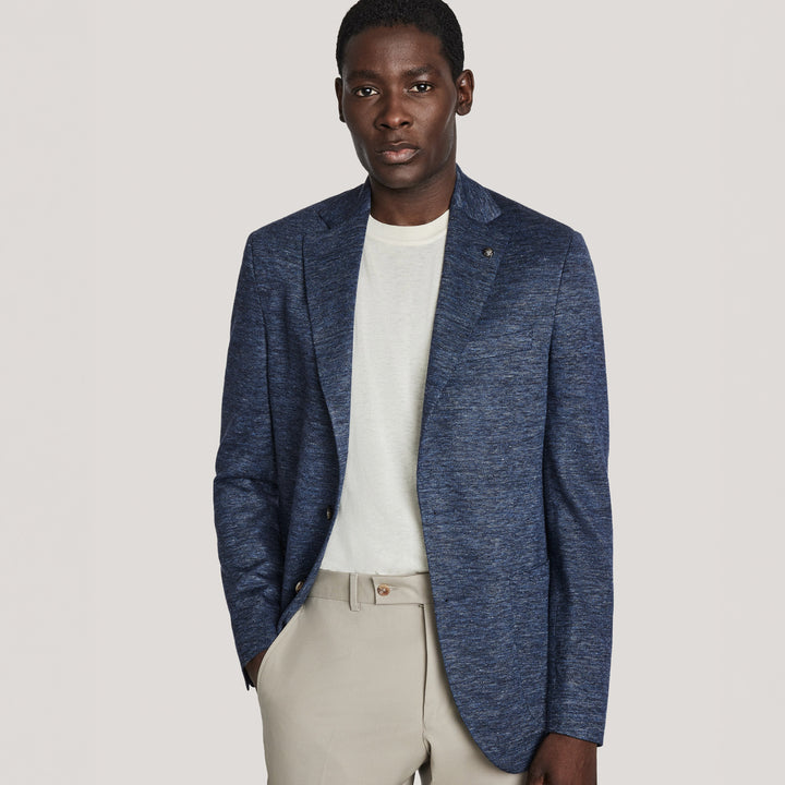 Blue Mélange Linen/Wool/Silk Hartford Contemporary Fit Sport Jacket - Jack Victor