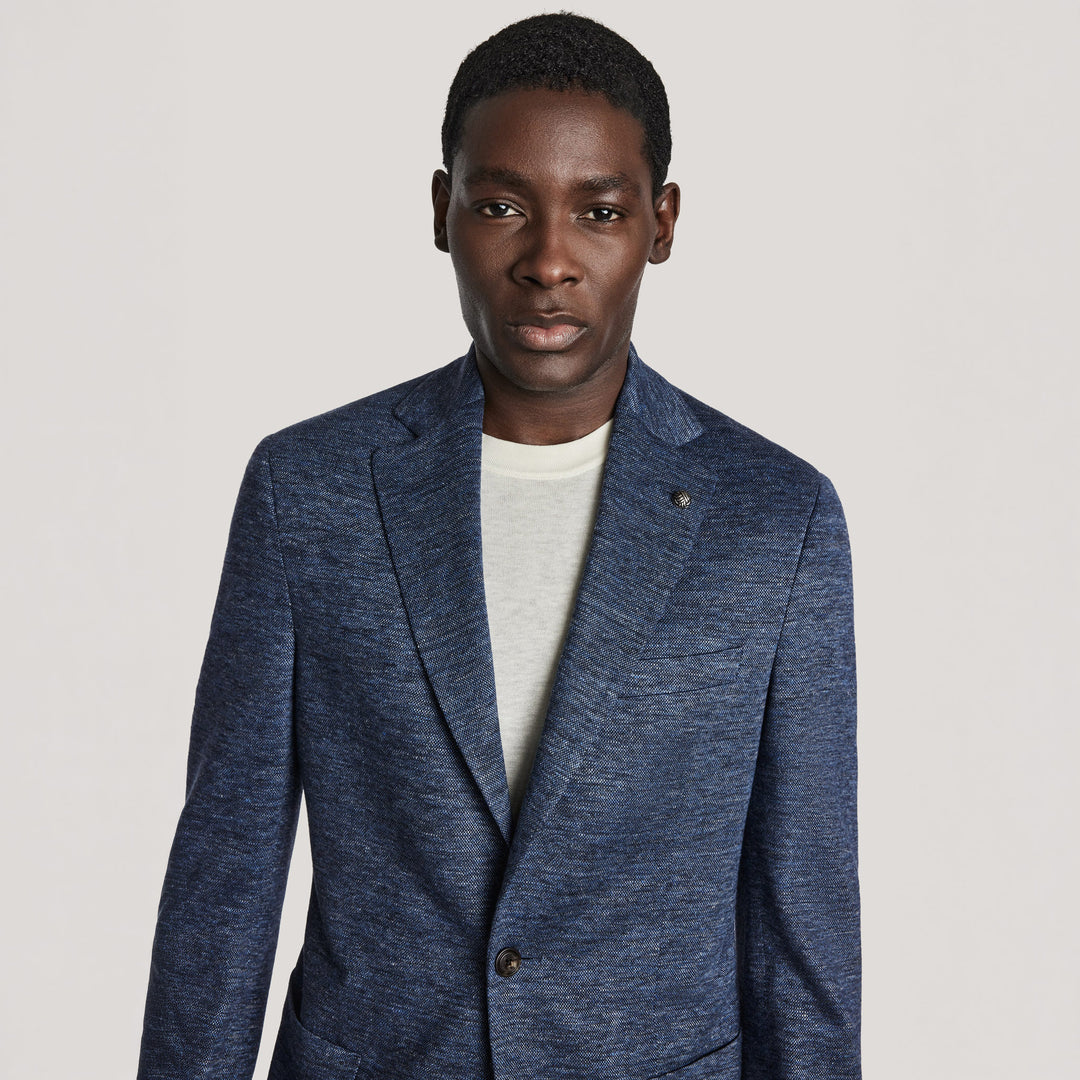 Blue Mélange Linen/Wool/Silk Hartford Contemporary Fit Sport Jacket - Jack Victor
