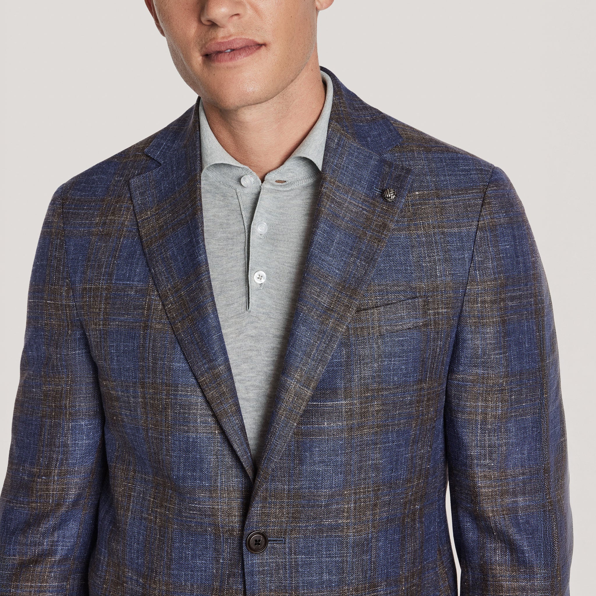 Blue & Brown Plaid Wool/Silk/Linen Hampton Contemporary Fit Sport Jacket - Jack Victor