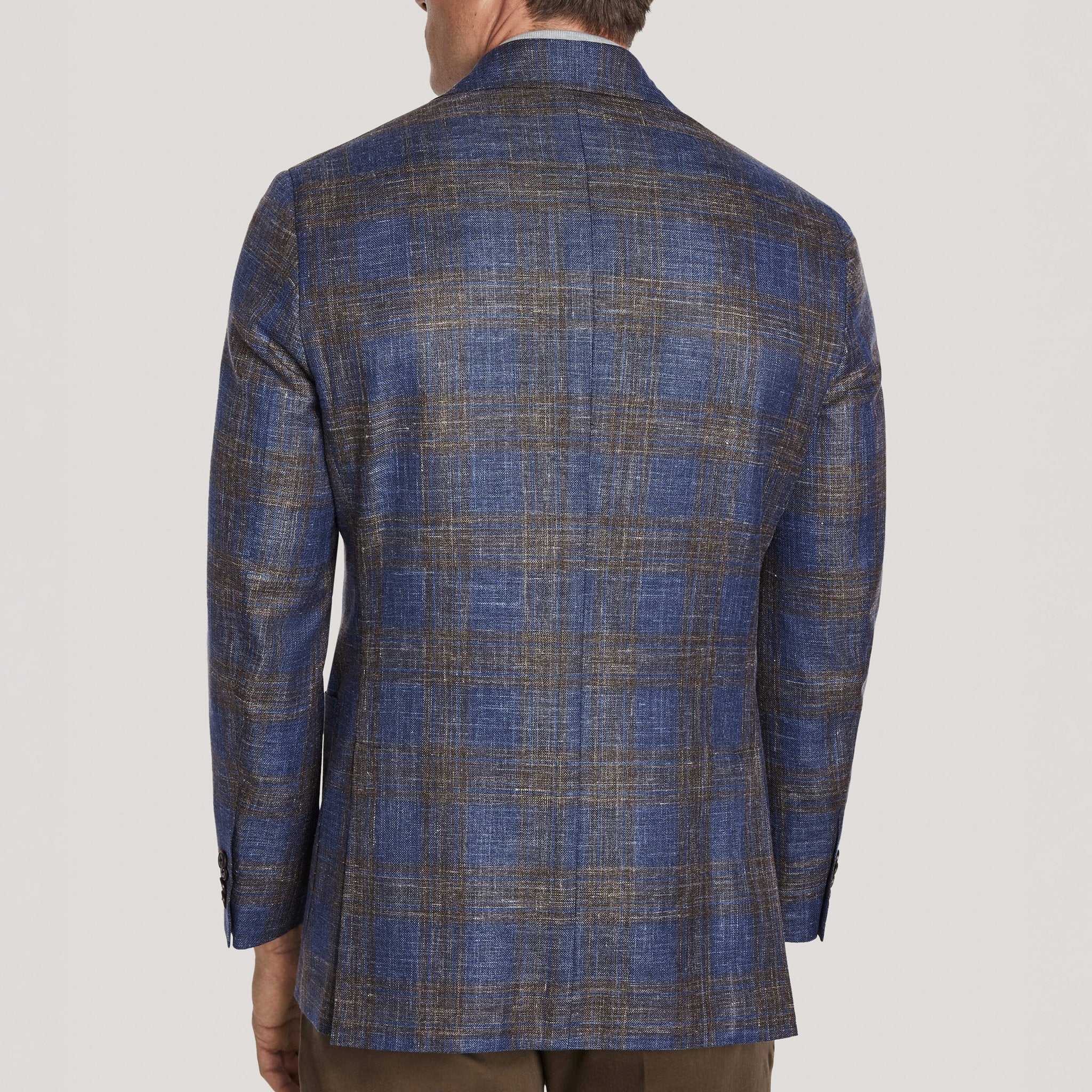 Blue & Brown Plaid Wool/Silk/Linen Hampton Contemporary Fit Sport Jacket - Jack Victor