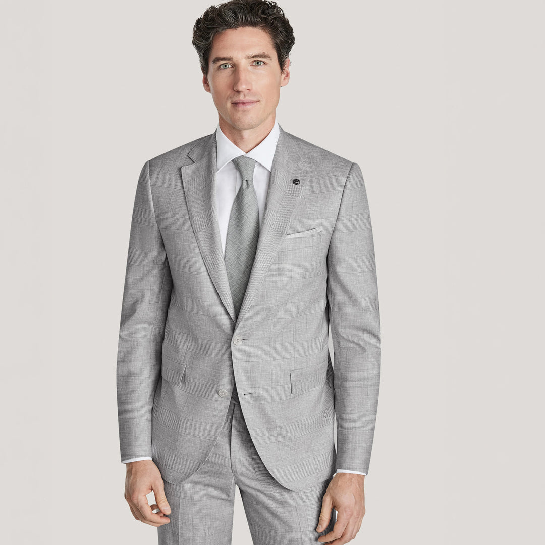 Gray Prince-of-Wales Super 150's Wool Mason Contemporary Fit Suit - Jack Victor 1913