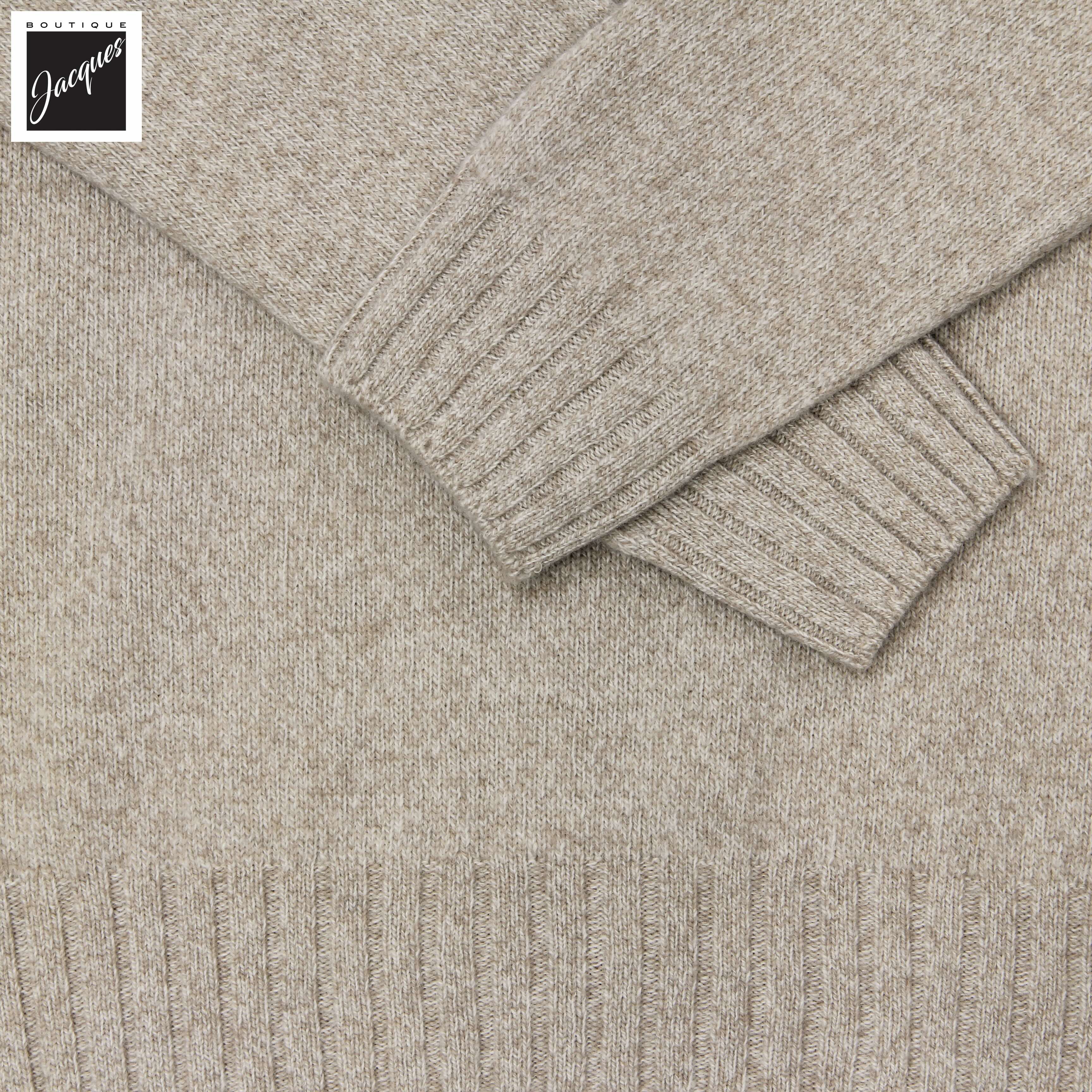 Beige & Milk Mélange Wool-Cashmere Crew Neck Sweater - Fradi