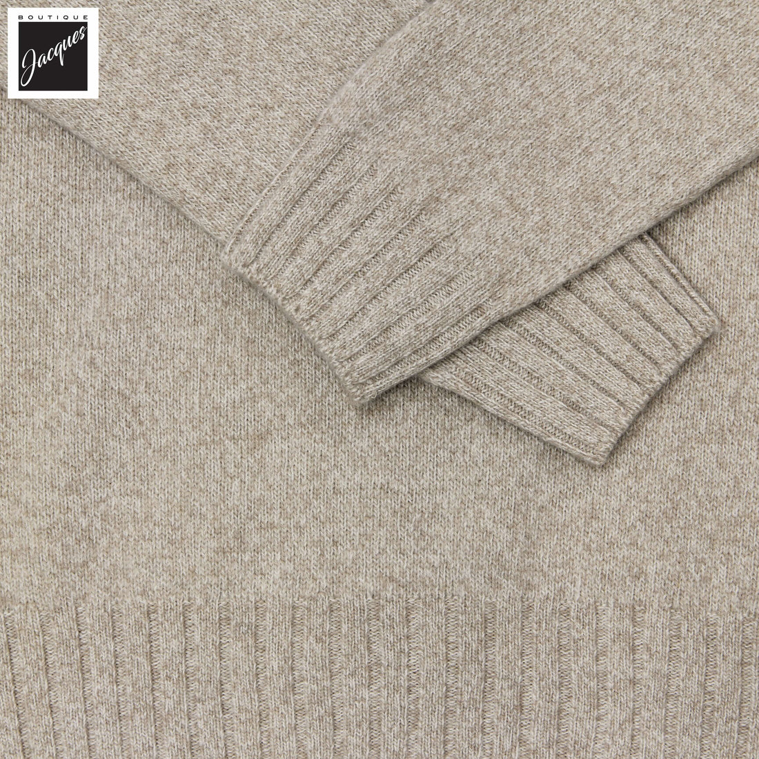 Beige & Milk Mélange Wool-Cashmere Crew Neck Sweater - Fradi