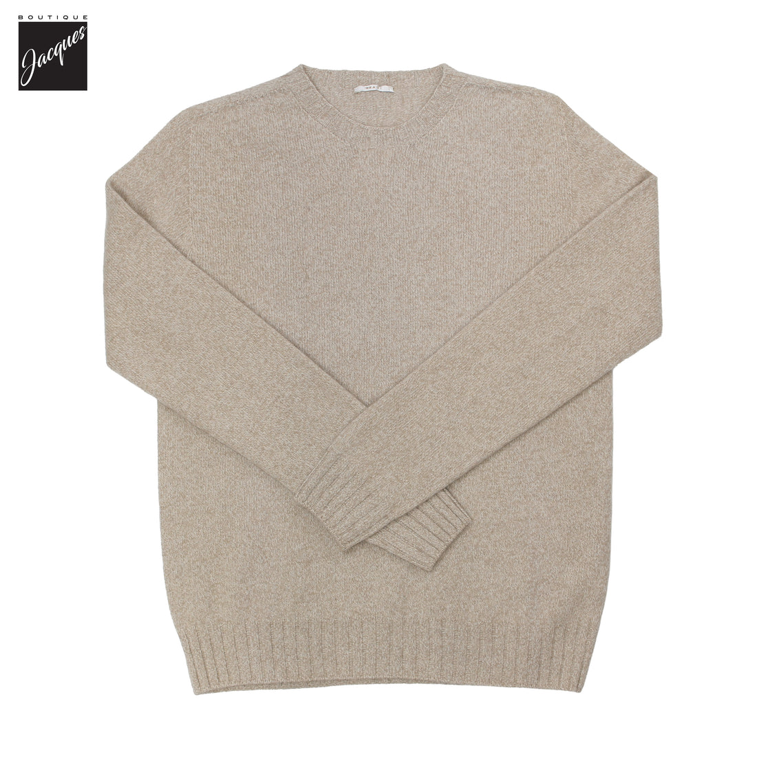 Beige & Milk Mélange Wool-Cashmere Crew Neck Sweater - Fradi