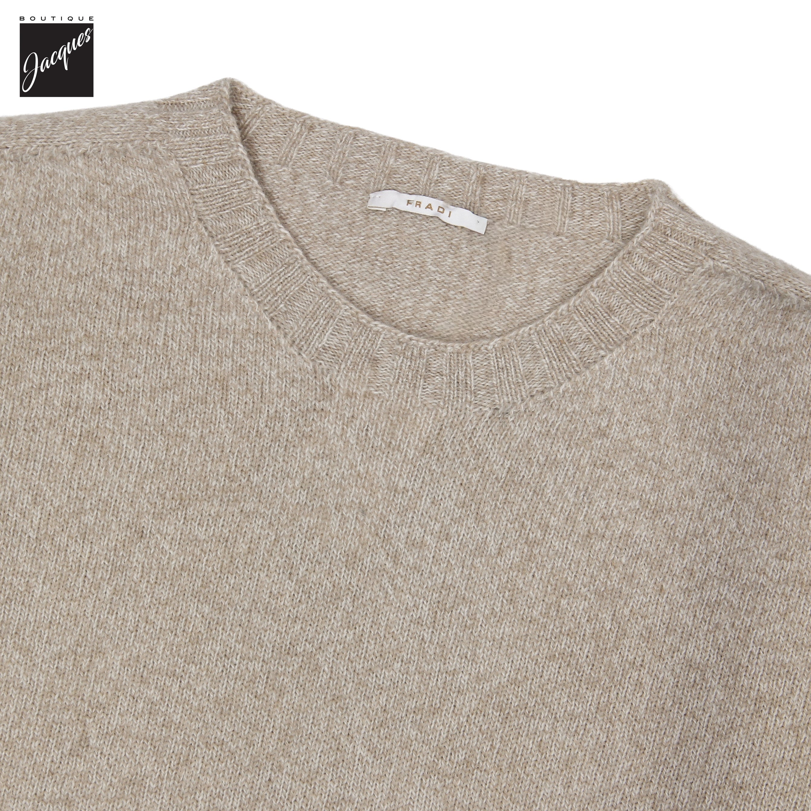 Beige & Milk Mélange Wool-Cashmere Crew Neck Sweater - Fradi