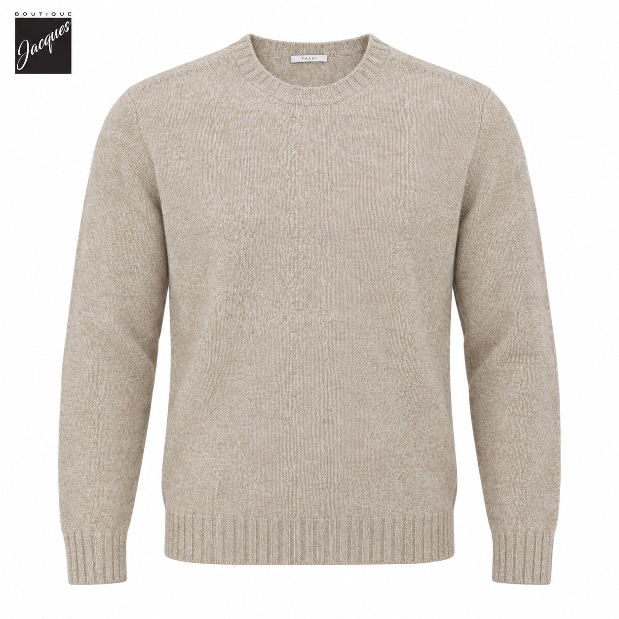Beige & Milk Mélange Wool-Cashmere Crew Neck Sweater - Fradi
