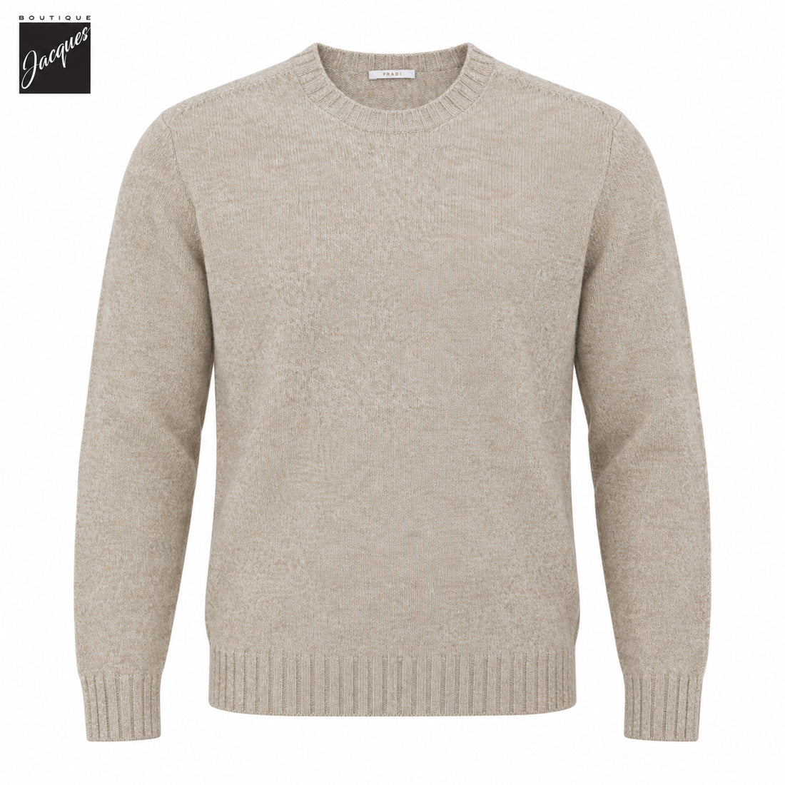 Beige & Milk Mélange Wool-Cashmere Crew Neck Sweater - Fradi