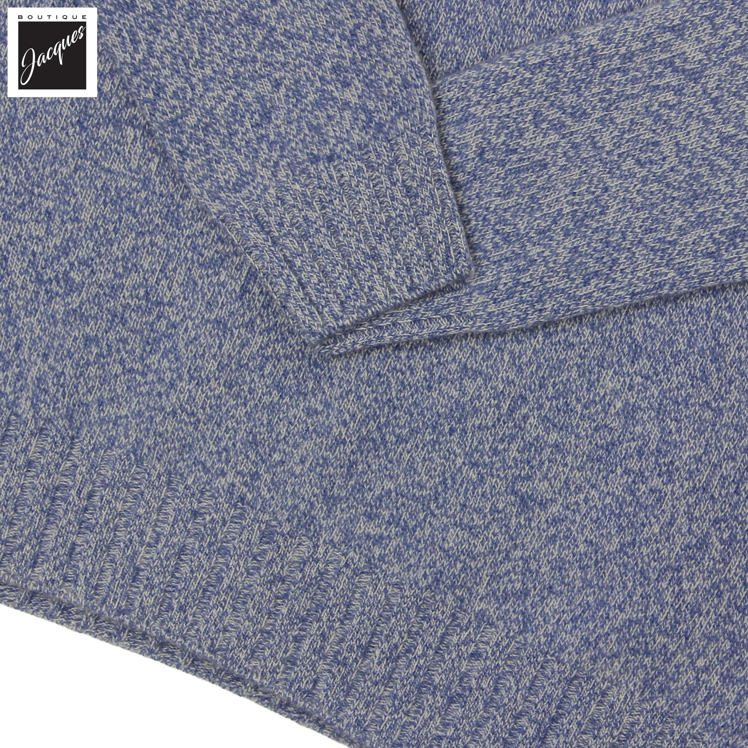 Pull col rond en laine et cachemire mélangés bleu denim et lait - Fradi