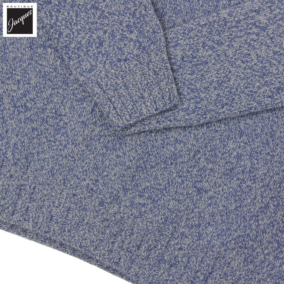 Pull col rond en laine et cachemire mélangés bleu denim et lait - Fradi