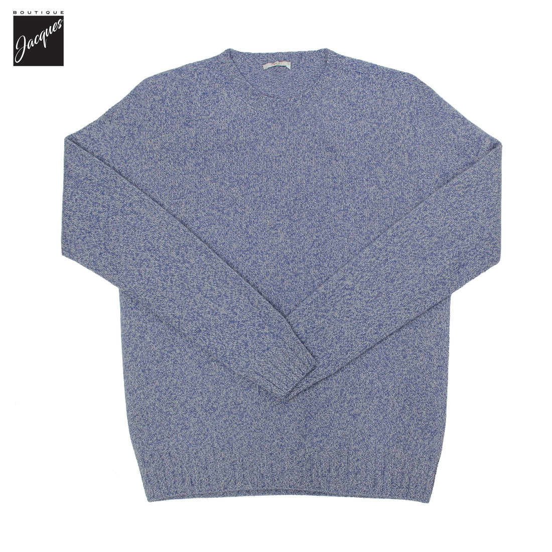 Pull col rond en laine et cachemire mélangés bleu denim et lait - Fradi