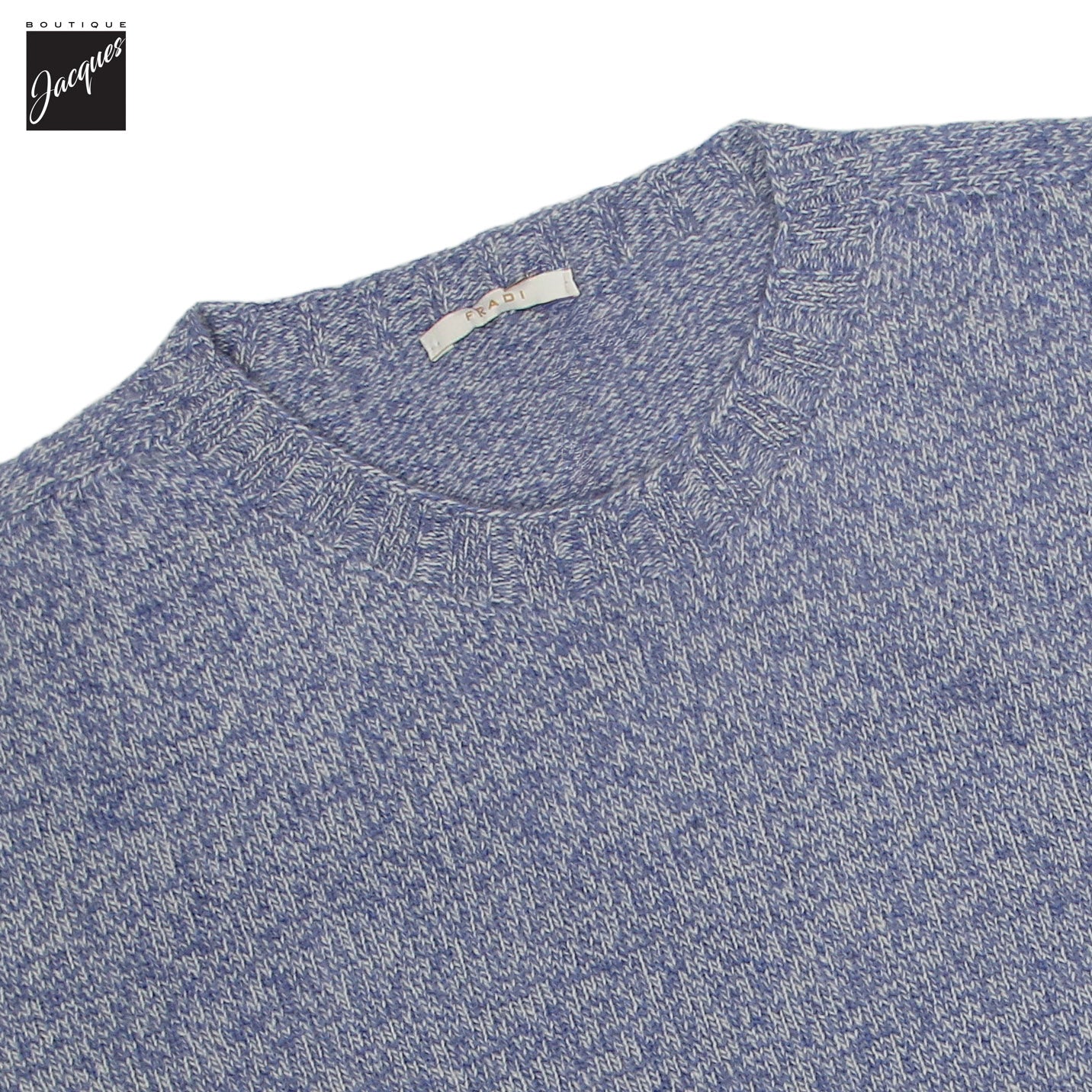 Pull col rond en laine et cachemire mélangés bleu denim et lait - Fradi